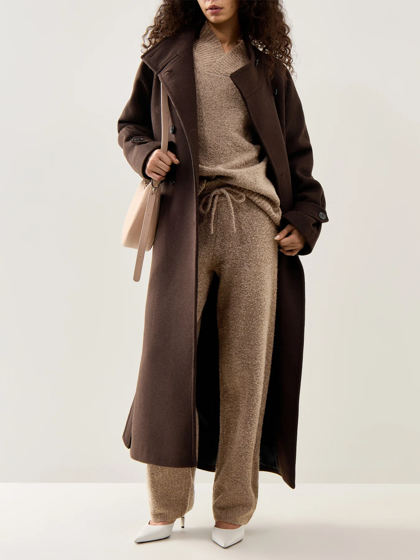 Camille V-Neck Oversized Borg Jumper Brown - Image 2