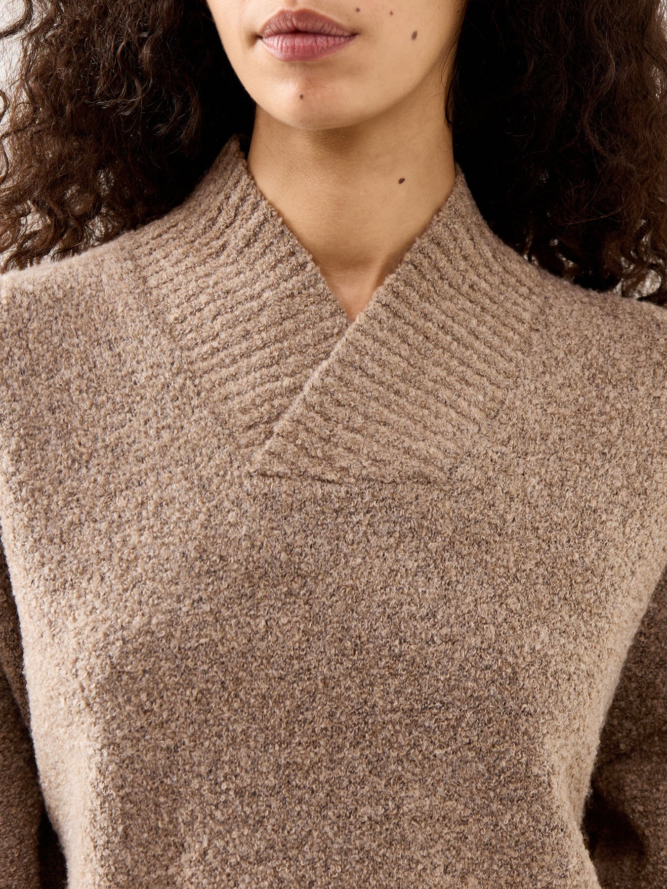 Camille V-Neck Oversized Borg Jumper Brown - Image 3