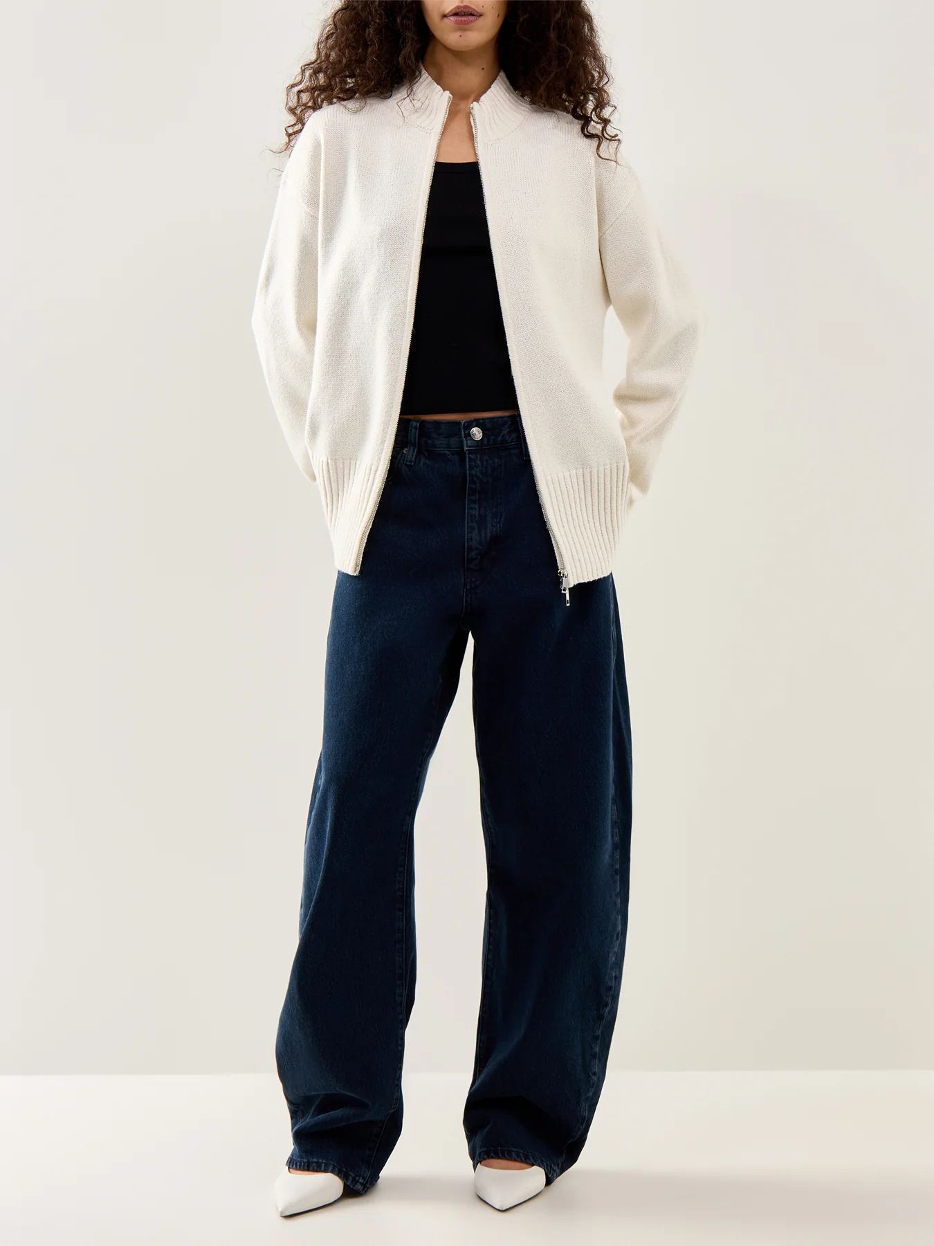 Claudia Zip Up Cardigan Cream - Image 2