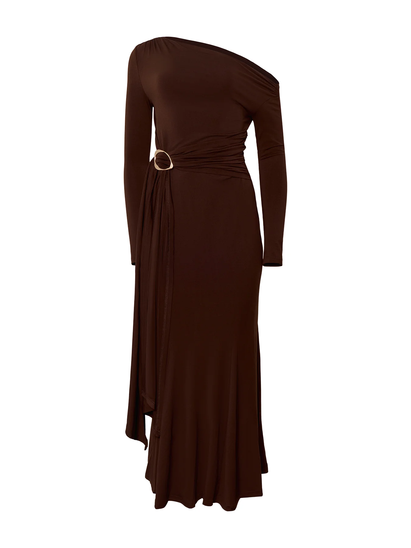 Yarelia Ruched Jersey Maxi Dress Brown