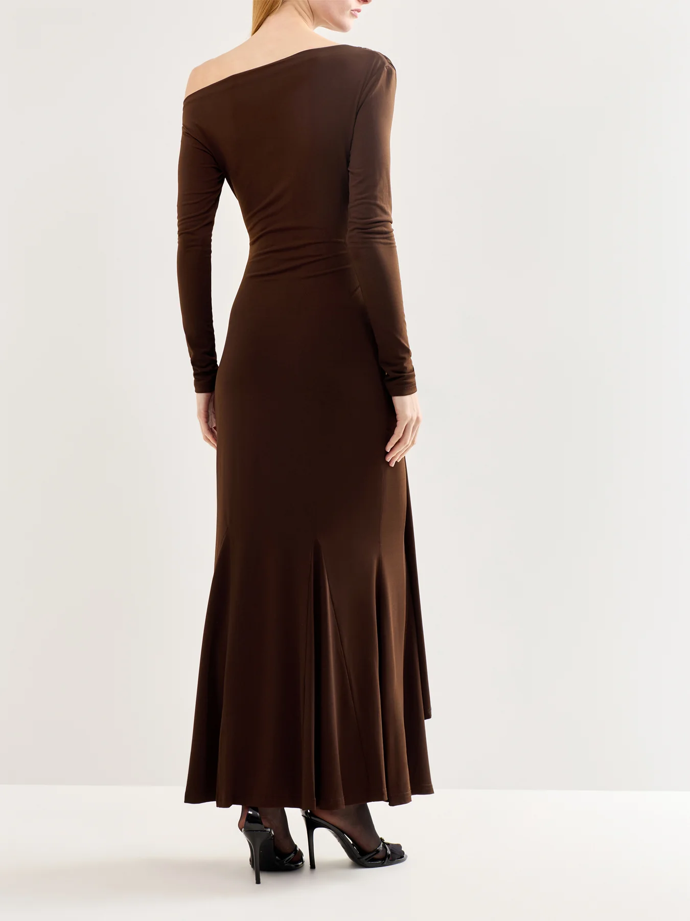Yarelia Ruched Jersey Maxi Dress Brown - Image 3