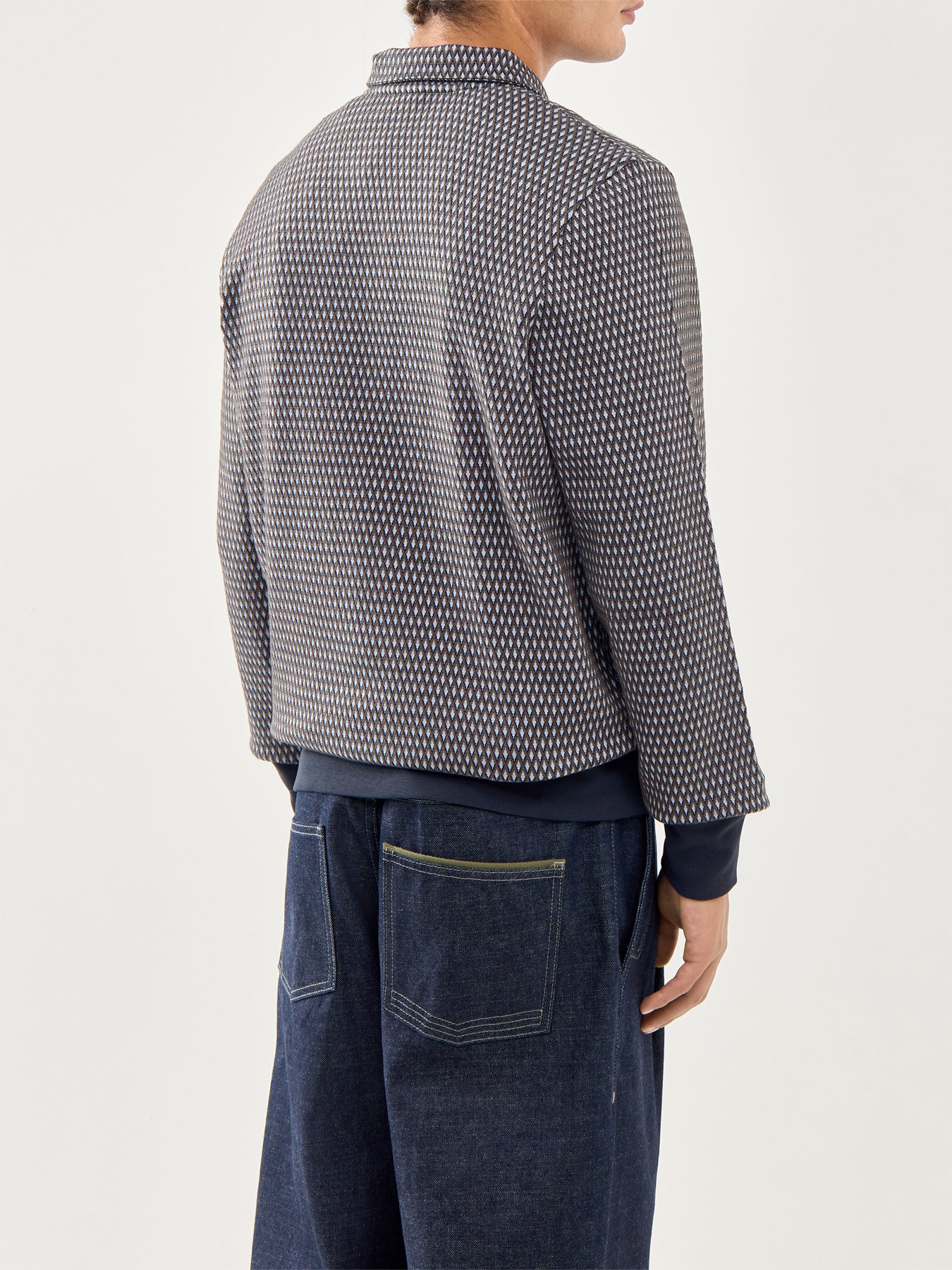 1/4 Zip Pattern Cotton Sweatshirt Blue - Image 5