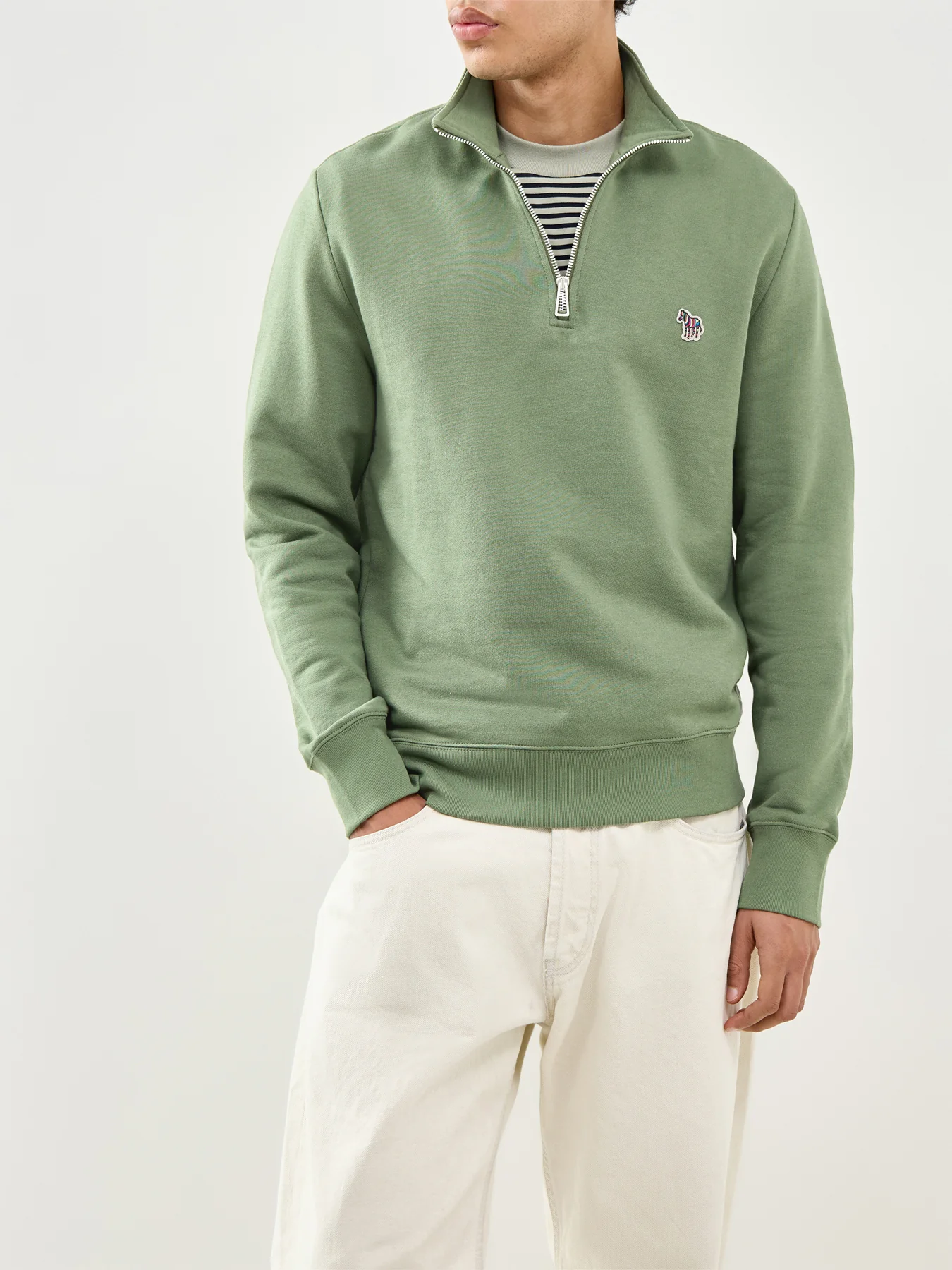 Zebra Quarter Zip Sweatshirt Olive - Image 4