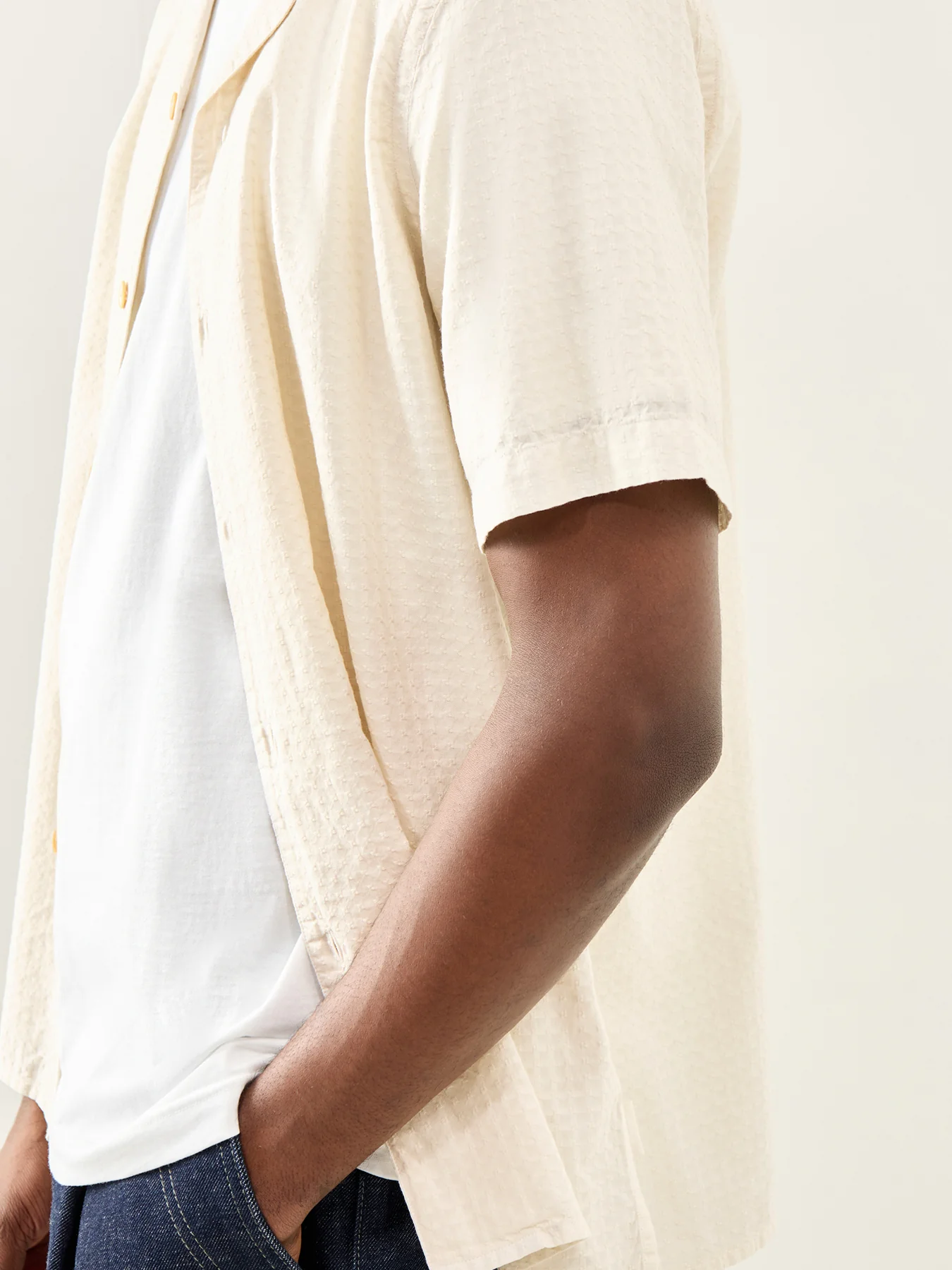 Embroidered Neps Short Sleeve Shirt White - Image 3