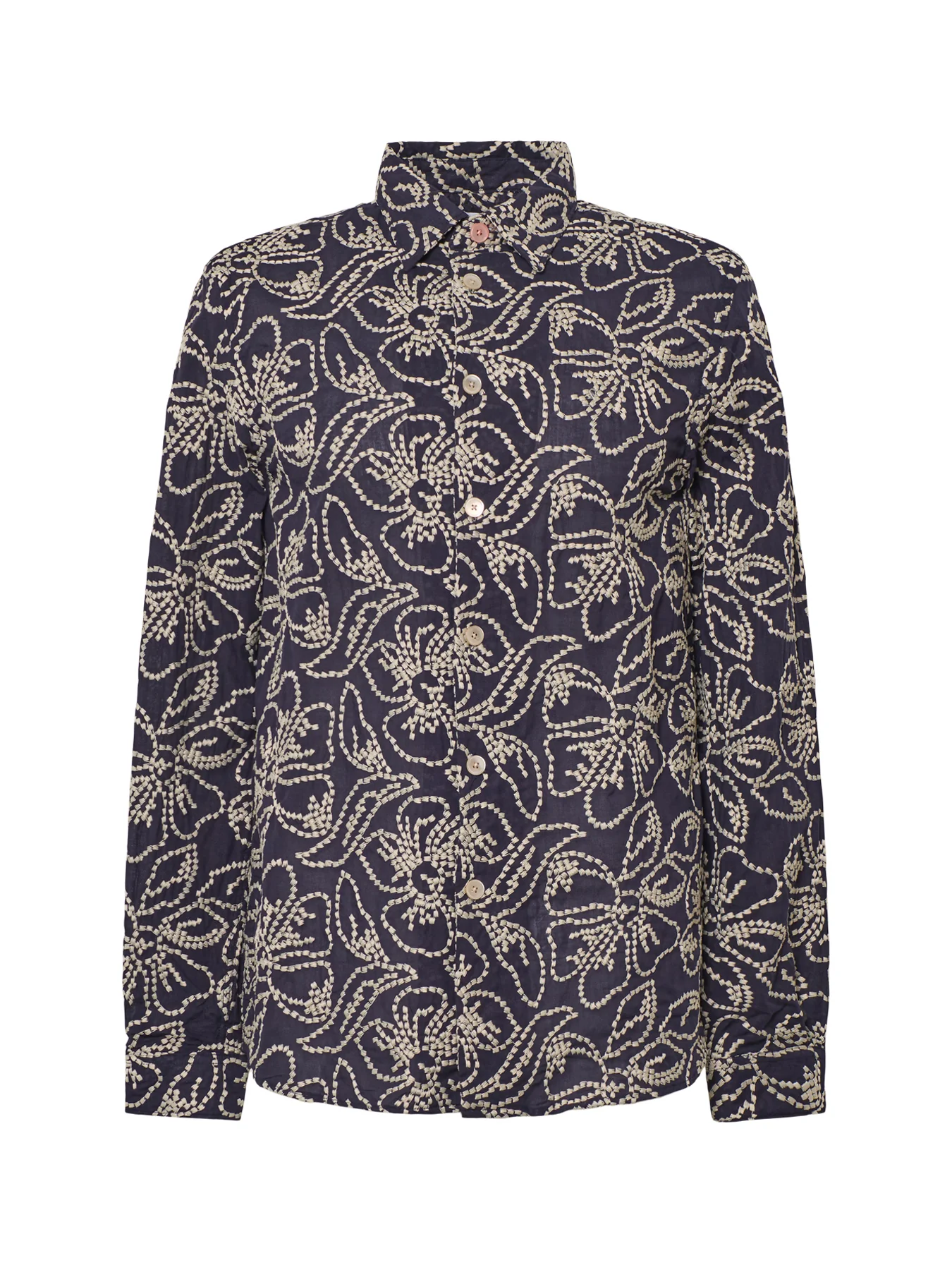 Embroidered Flower Shirt Navy