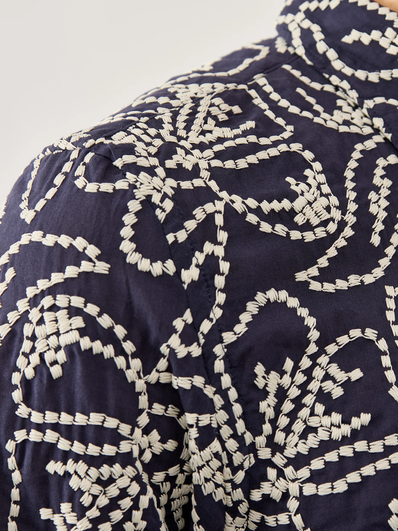 Embroidered Flower Shirt Navy - Image 3