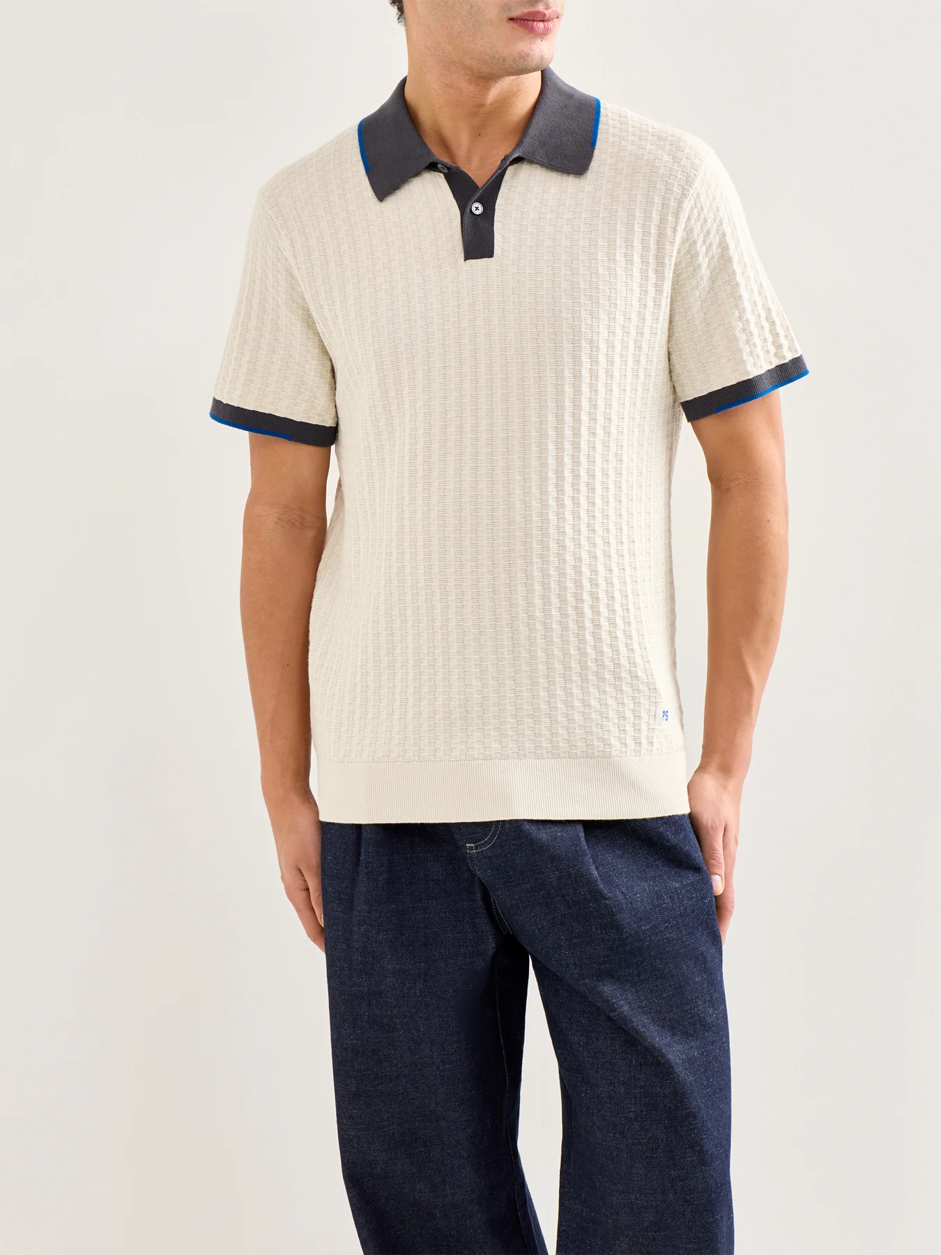 Knitted Textured Short Sleeve Polo White - Image 4