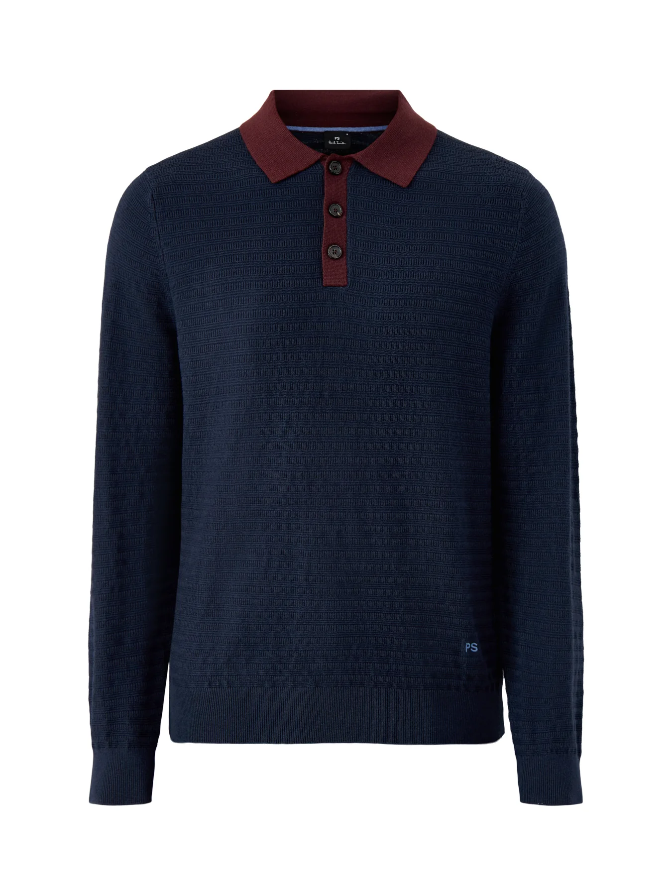 Long Sleeves Cotton Textured Polo Navy
