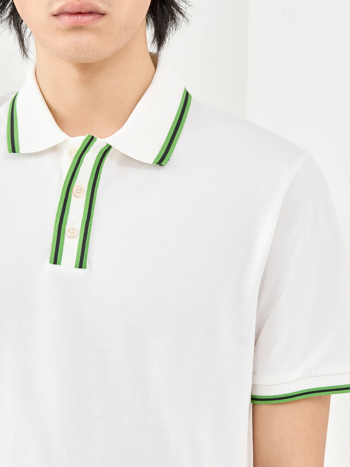 Plaque Stripe Polo Shirt White - Image 3