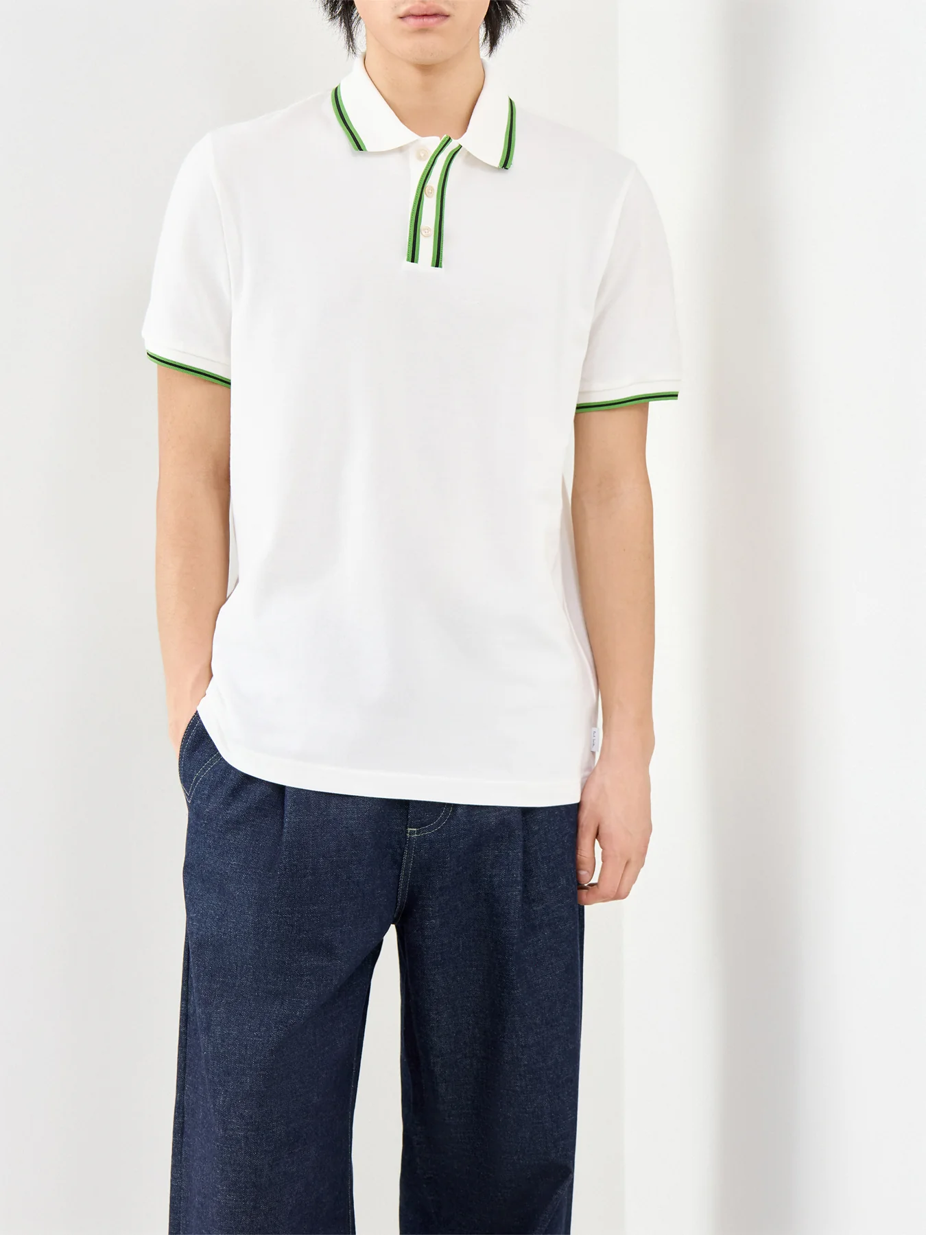 Plaque Stripe Polo Shirt White - Image 4