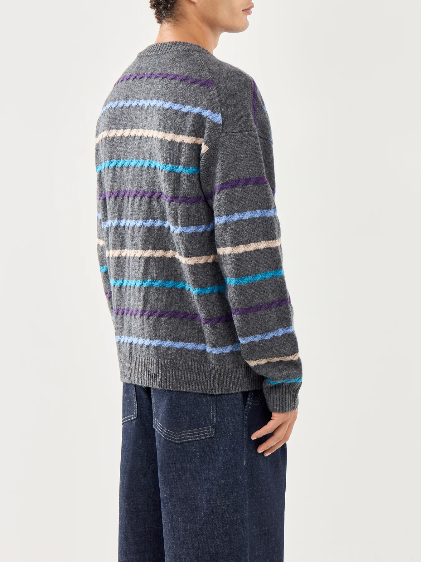 Stripe Wool Cardigan Button Thru Black - Image 5