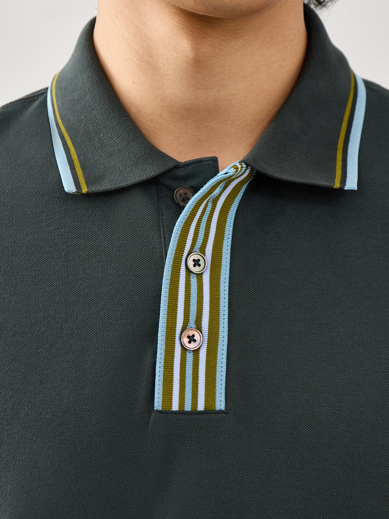 Stripe Plaquet Polo Tops Bottle Green - Image 3
