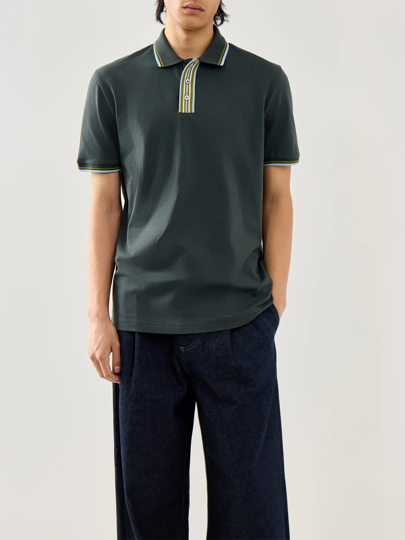 Stripe Plaquet Polo Tops Bottle Green - Image 4