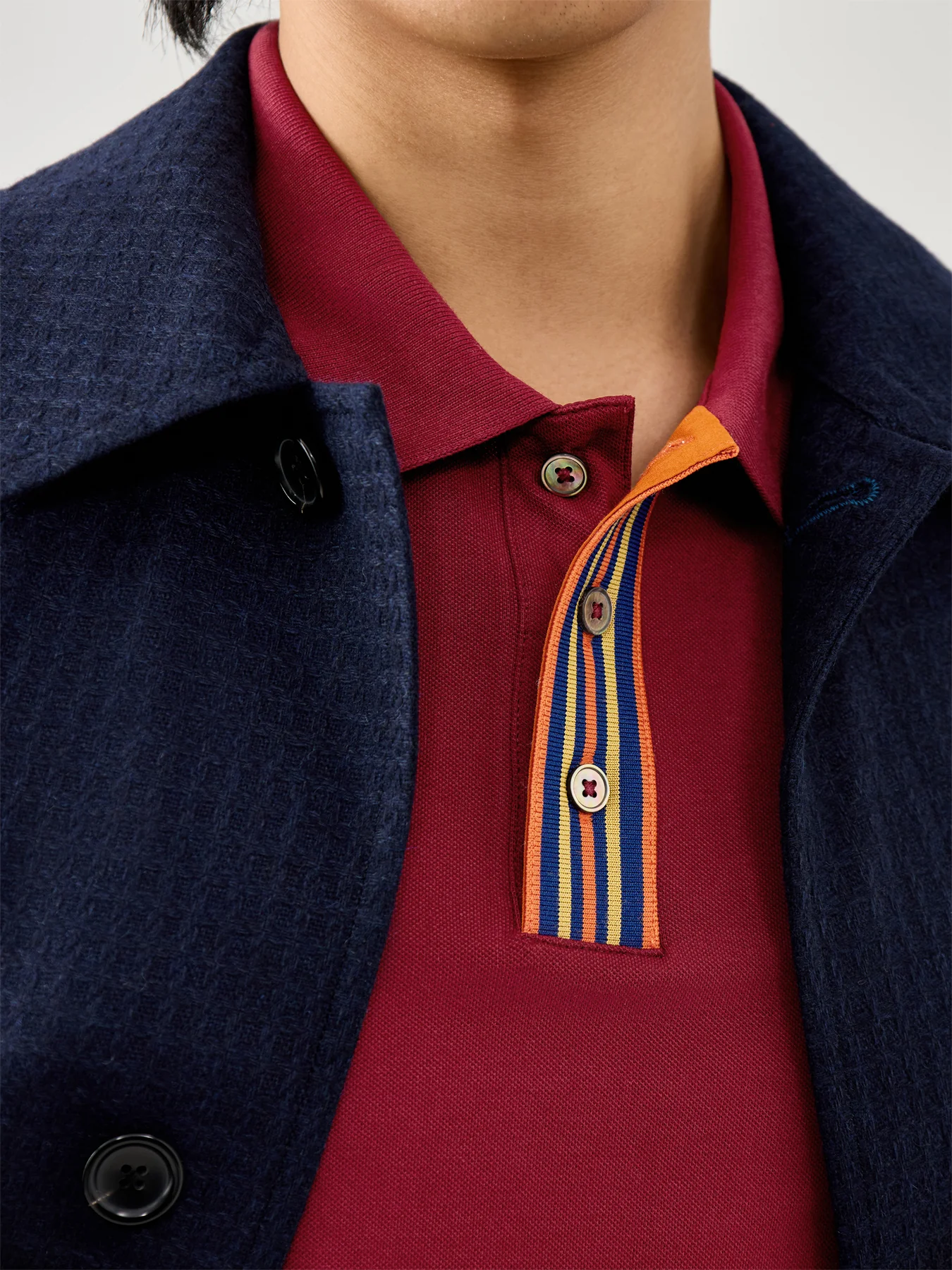 Stripe Plaquet Polo Tops Burgundy - Image 3