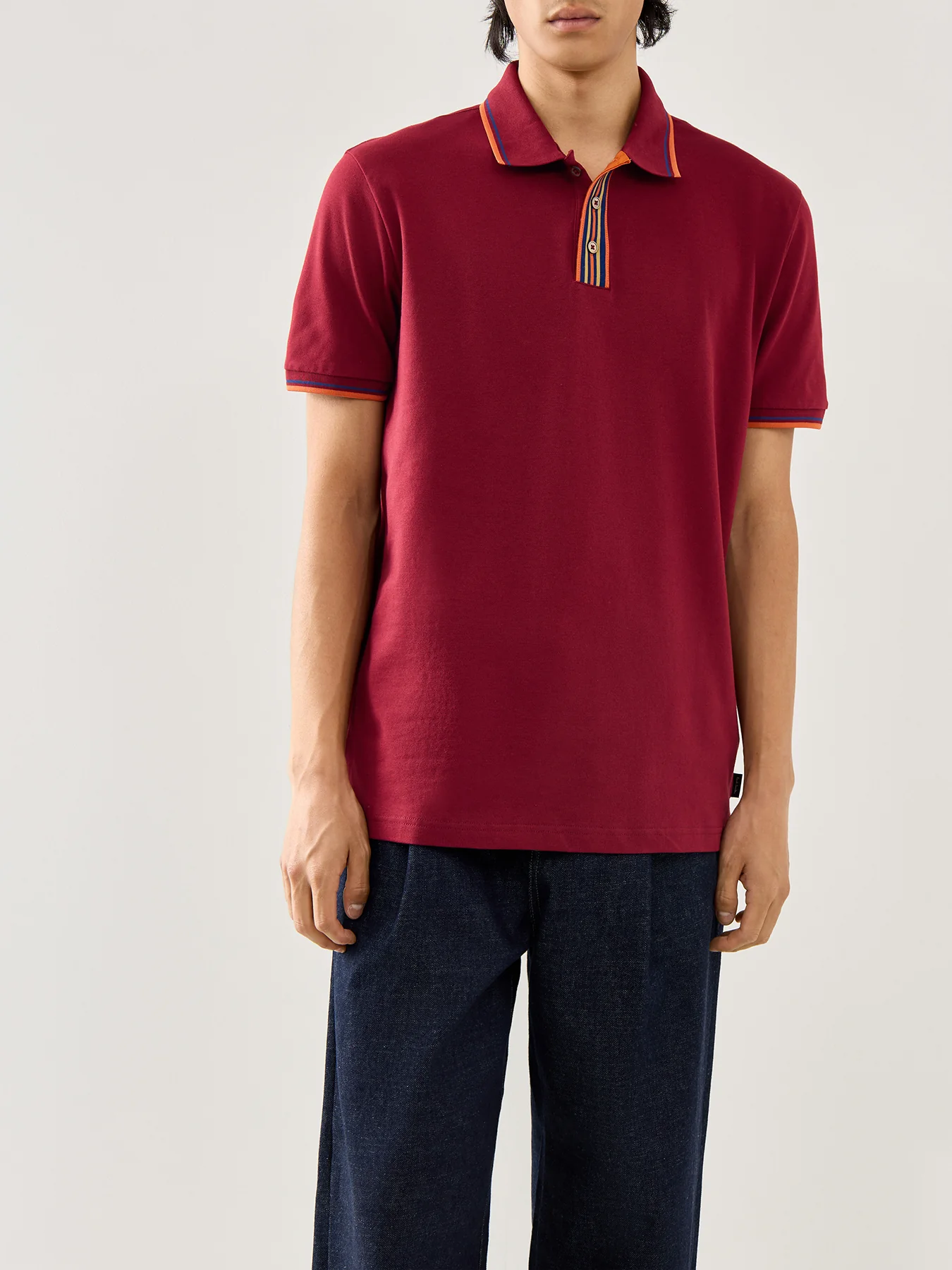 Stripe Plaquet Polo Tops Burgundy - Image 4