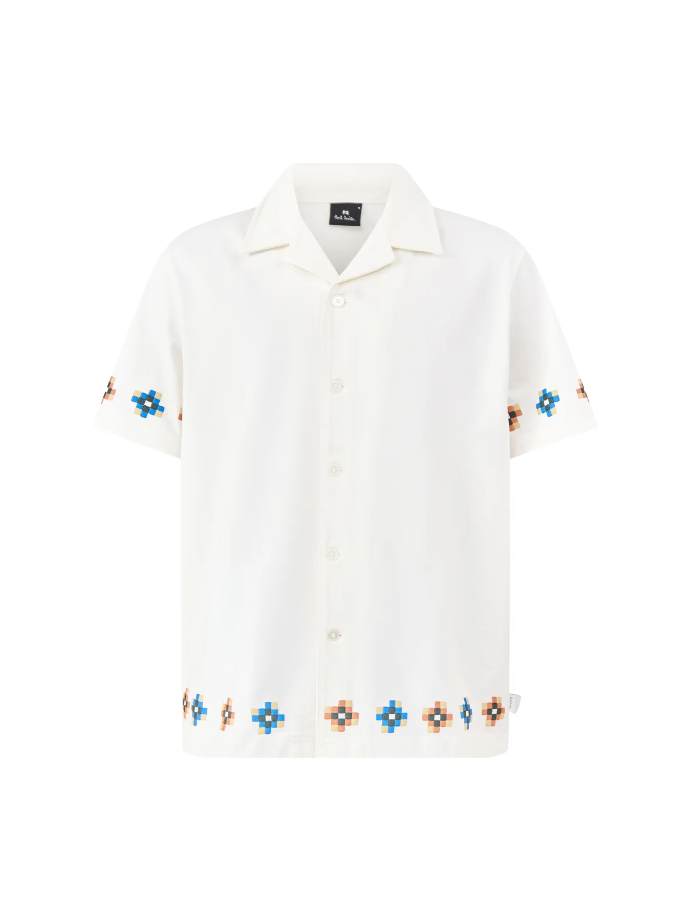 Tiles Embroidered Short Sleeve Shirt White