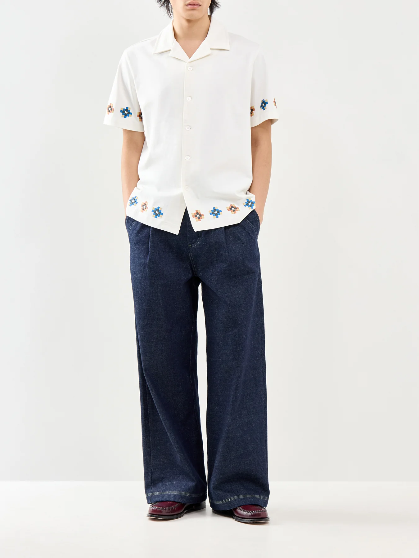 Tiles Embroidered Short Sleeve Shirt White - Image 2
