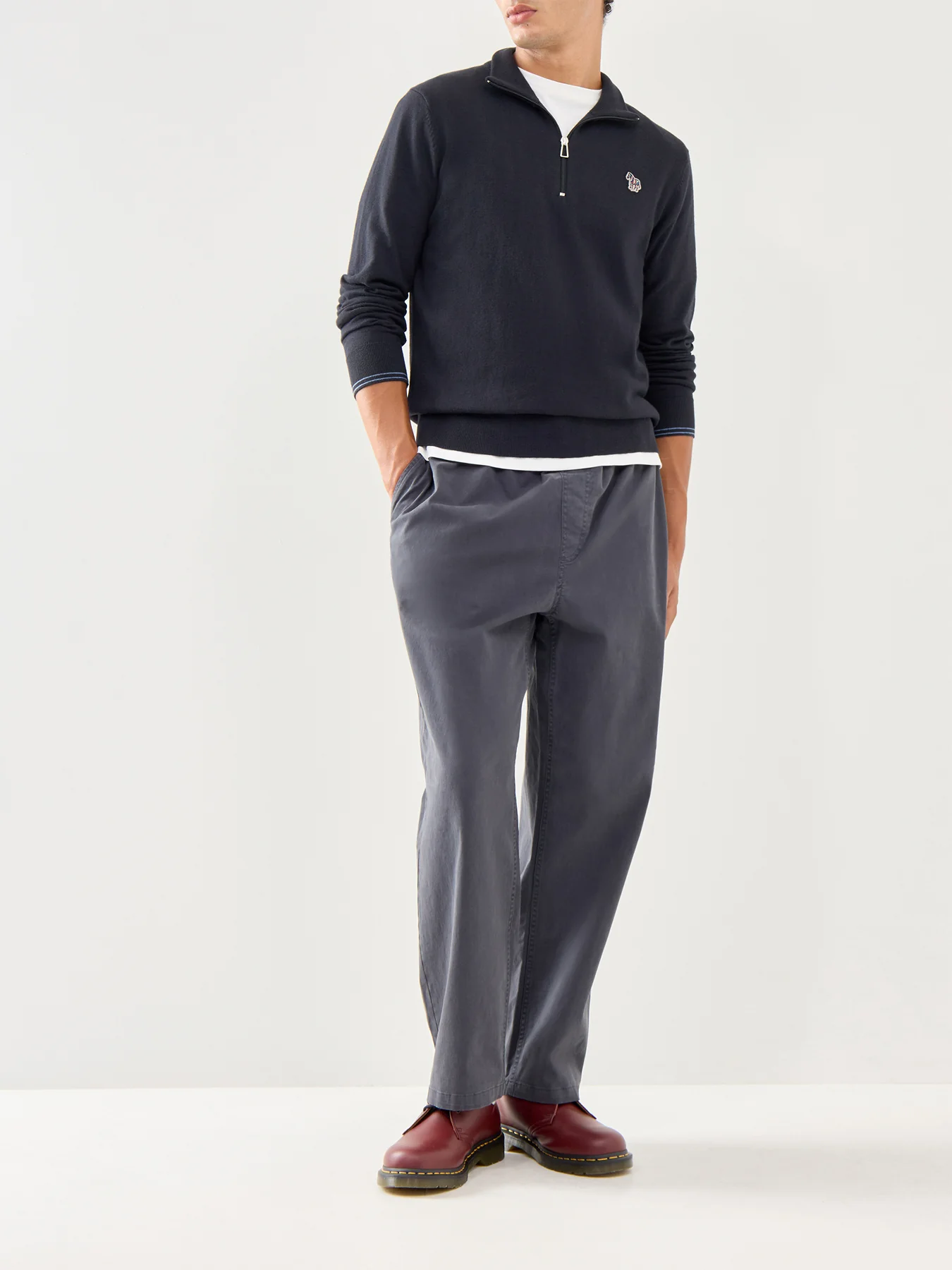 Zebra 1/4 Zip Cotton Knitwear Black - Image 2