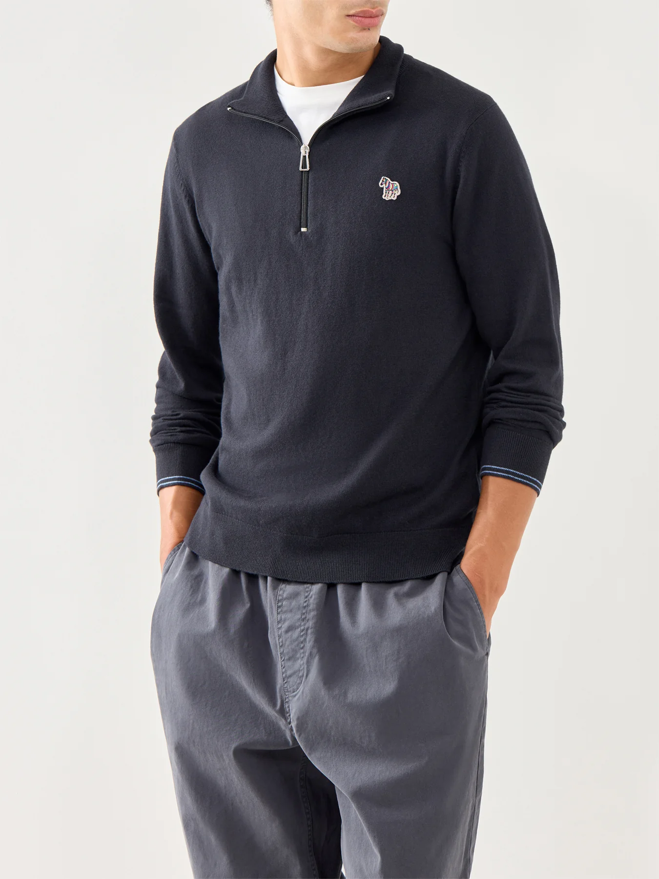 Zebra 1/4 Zip Cotton Knitwear Black - Image 4