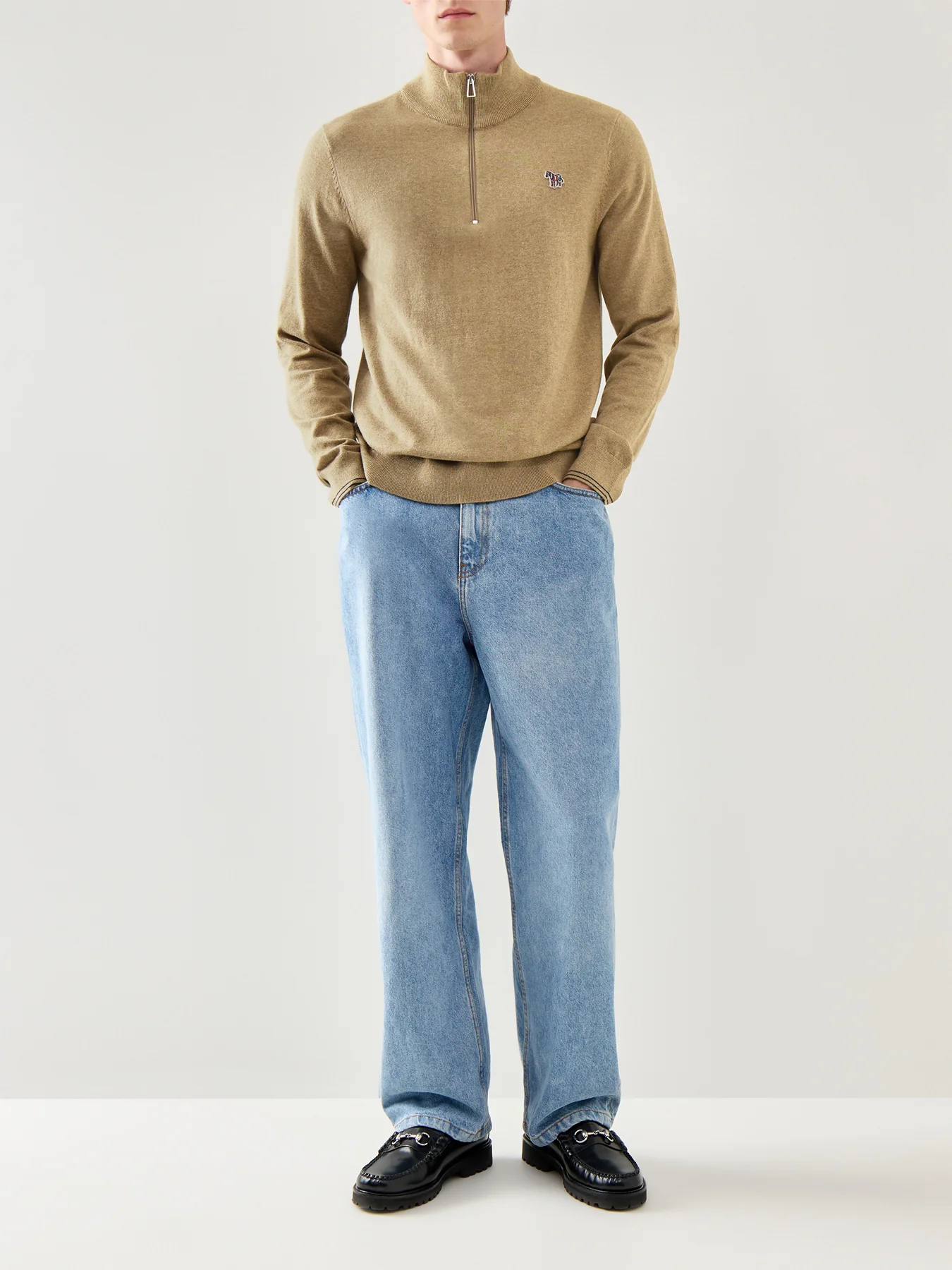 Zebra 1/4 Cotton Zip Knitwear Tan - Image 2