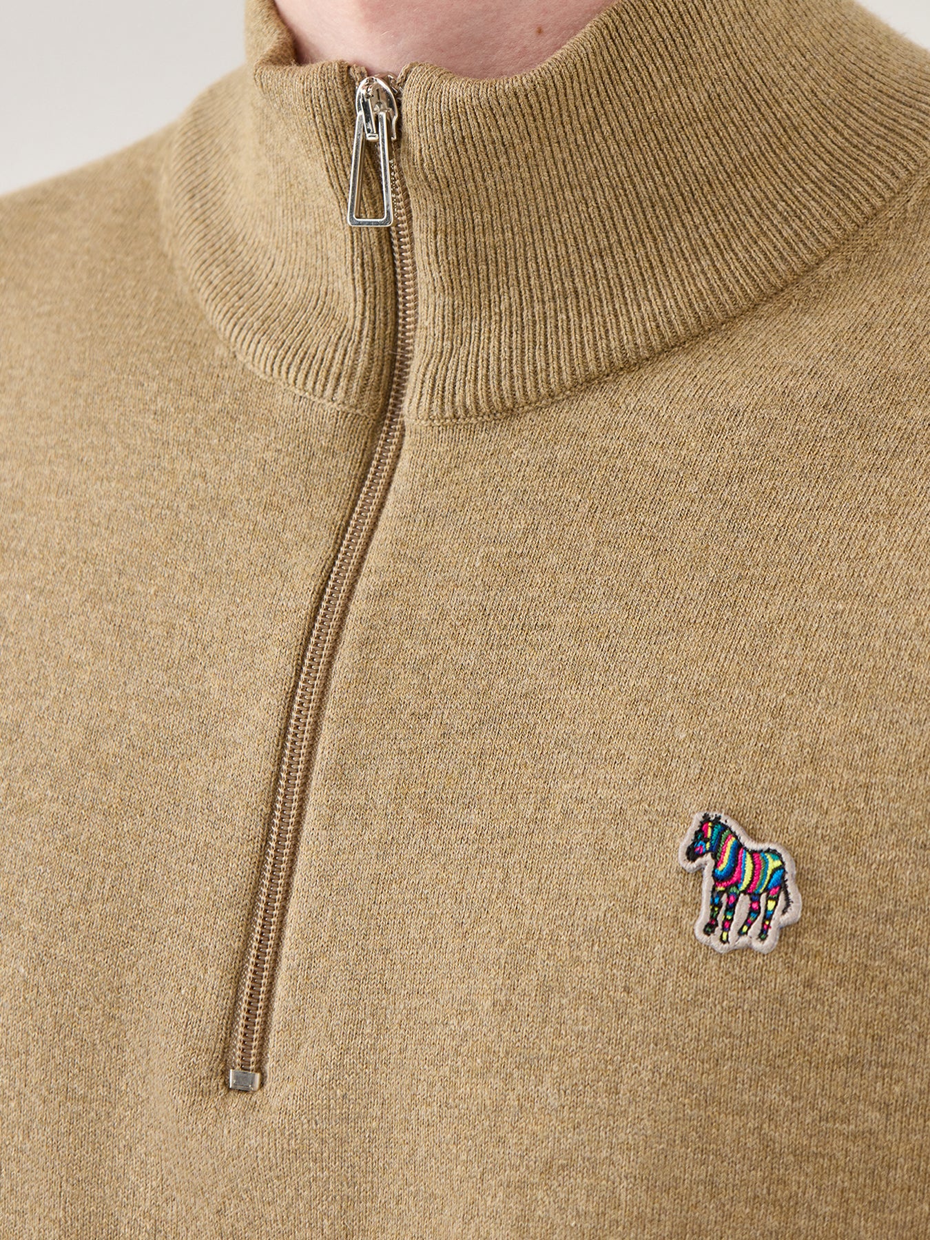 Zebra 1/4 Cotton Zip Knitwear Tan - Image 3