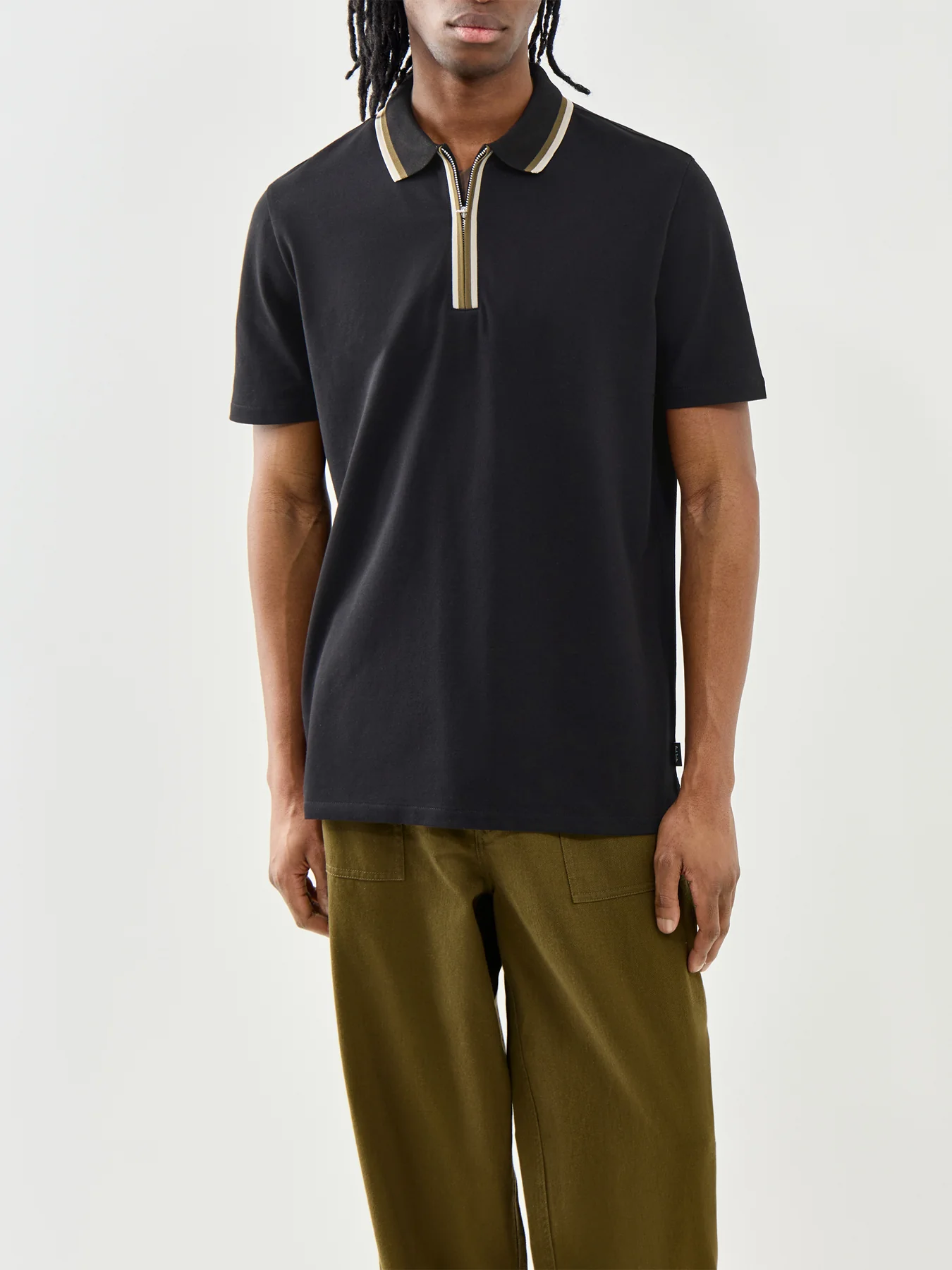 PS Paul Smith Zip Neck Cotton Polo Shirt Black - Image 4