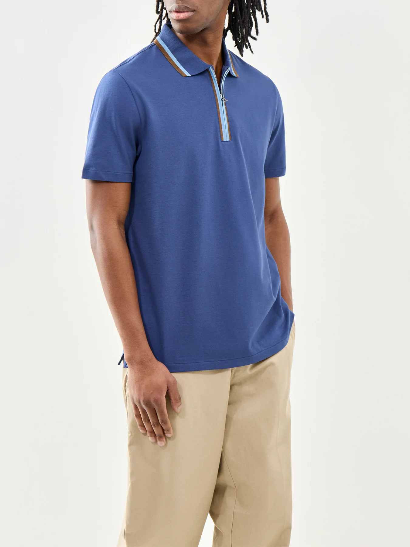 PS Paul Smith Zip Neck Cotton Polo Shirt Blue - Image 4