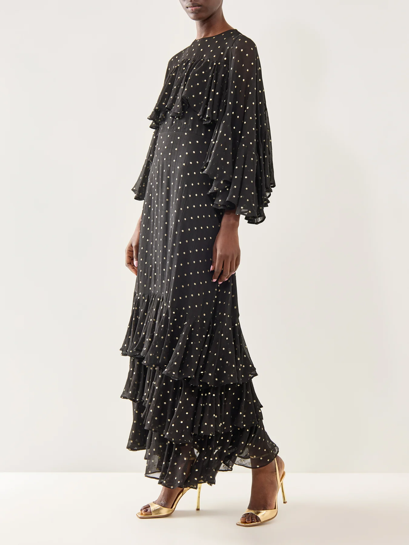 Petula Gold Dot Caped Maxi Gold - Image 2