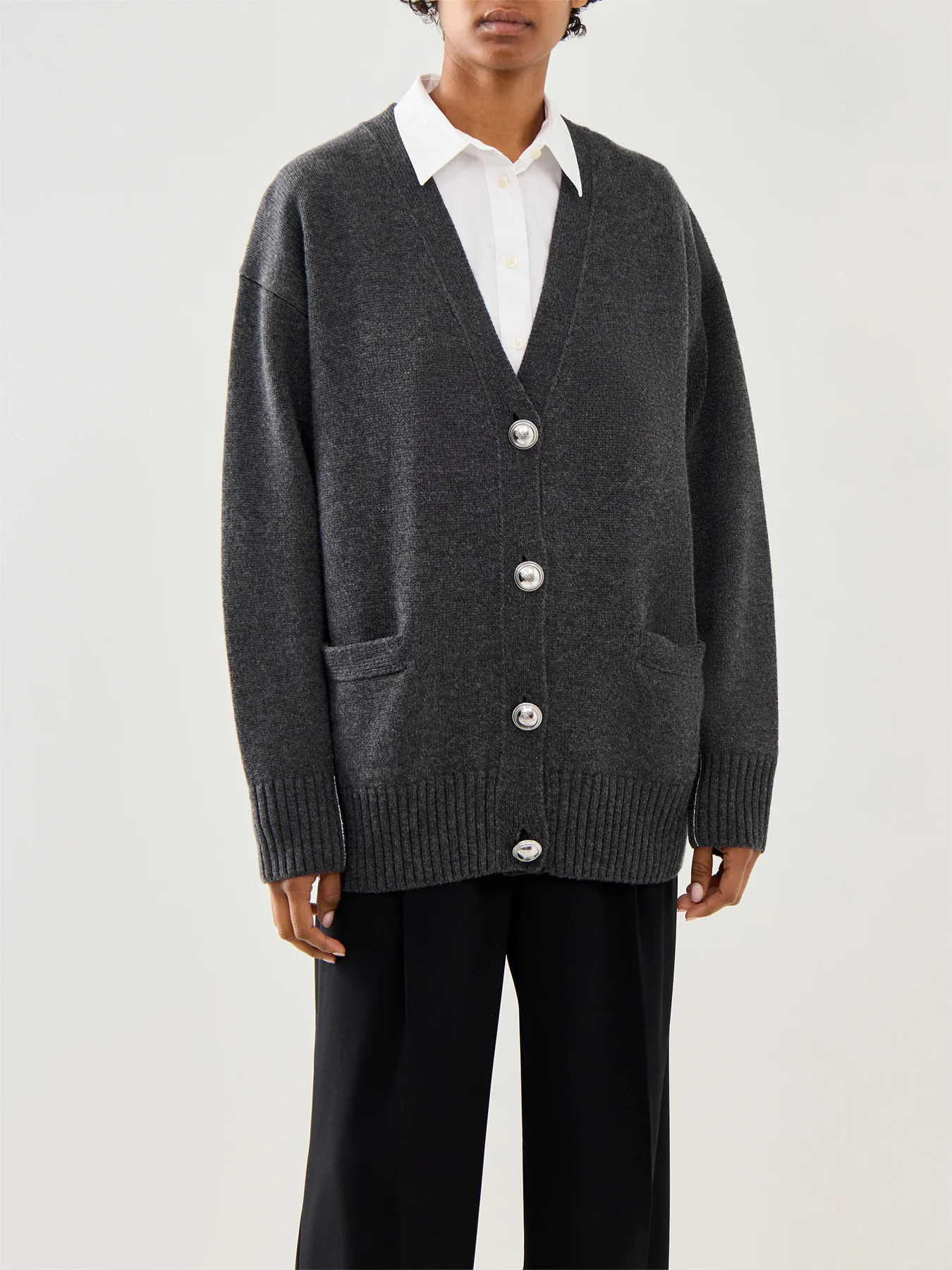 Pull Cardigan With Logo Hardware Buttons Dark Grey - Image 4