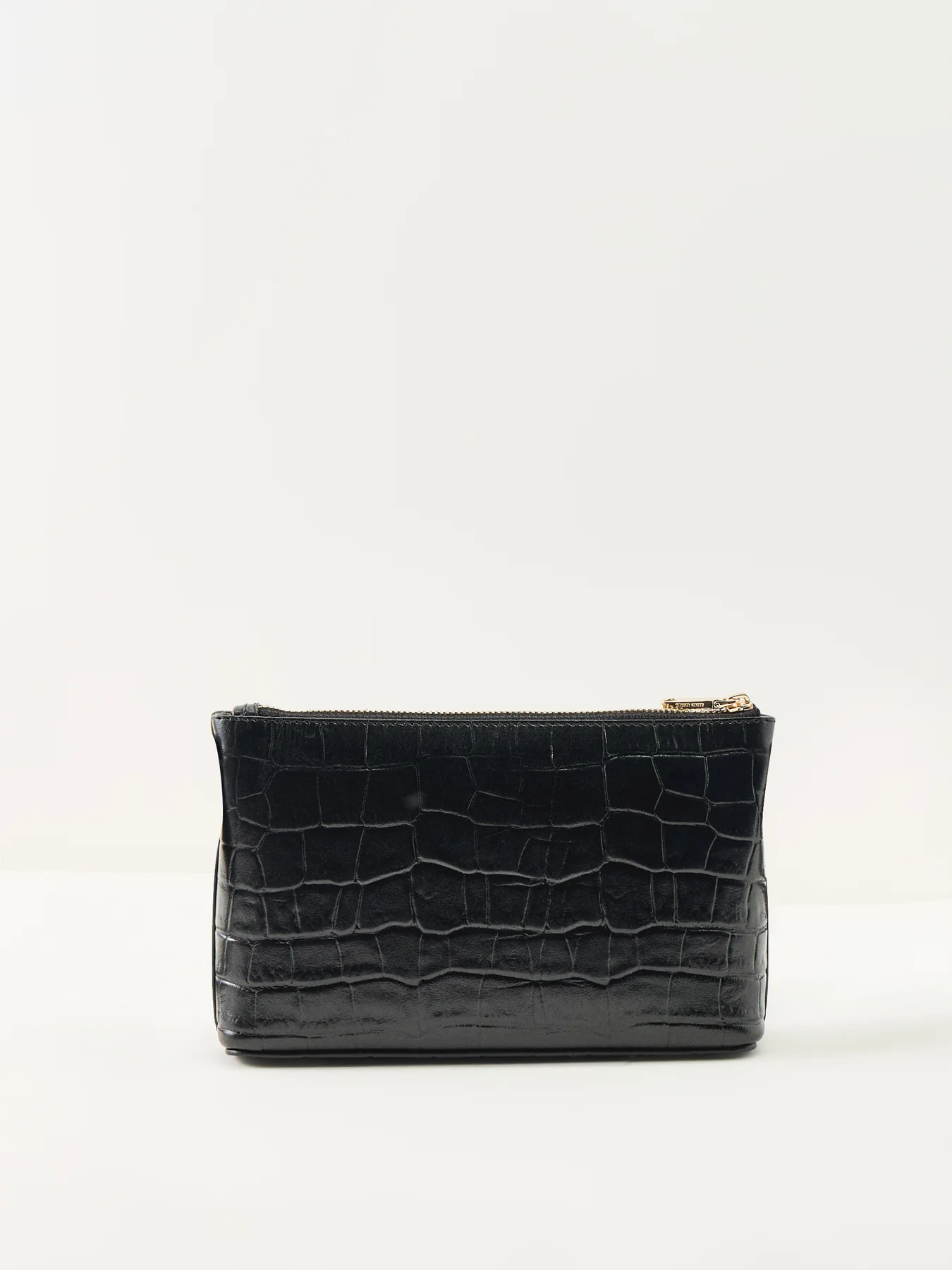 Pockets Faux Croc Mini Zip Top Shoulder Bag Black - Image 3