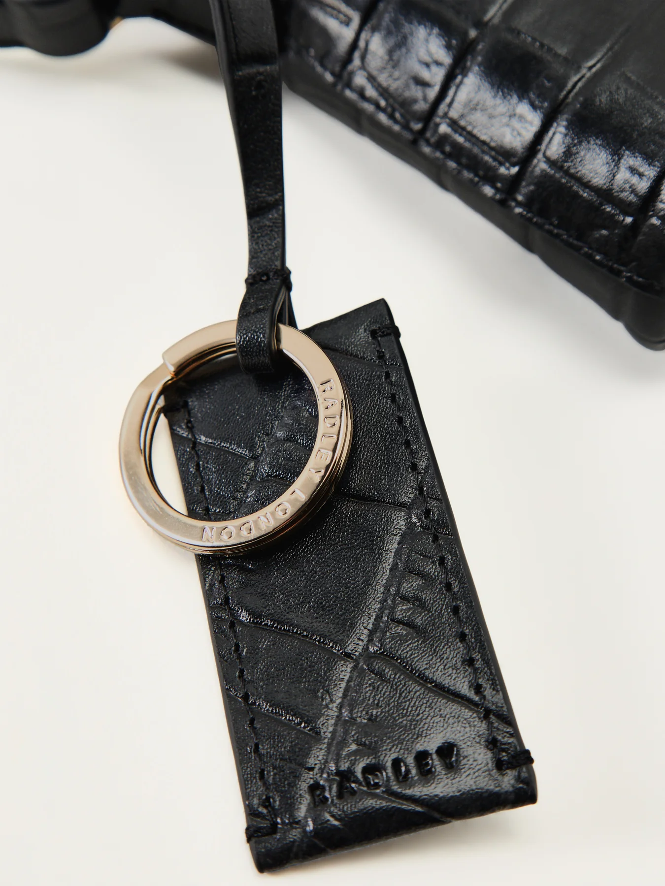 Pockets Faux Croc Mini Zip Top Shoulder Bag Black - Image 5