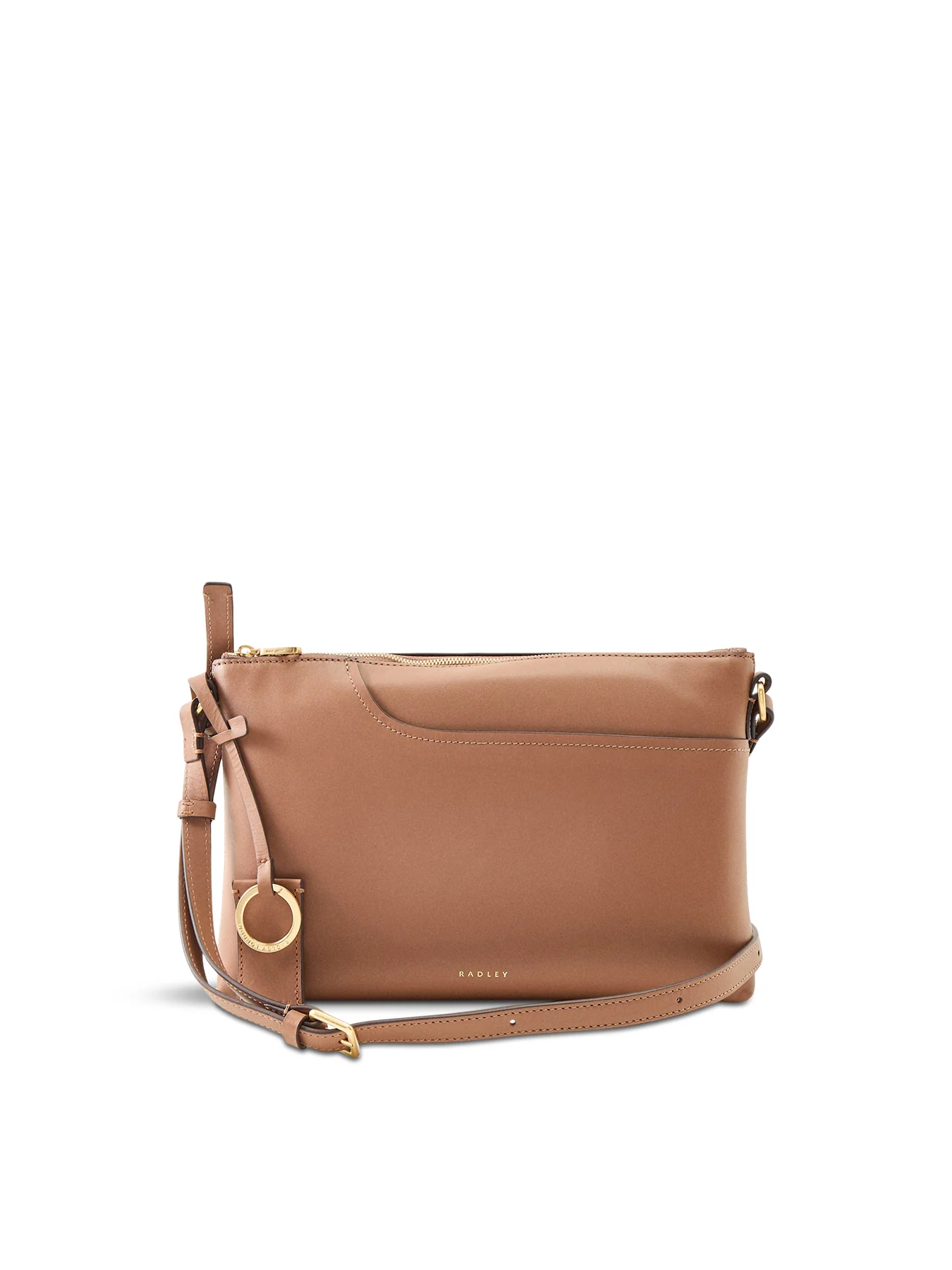 Pockets Medium Zip Top Crossbody Bag Tan