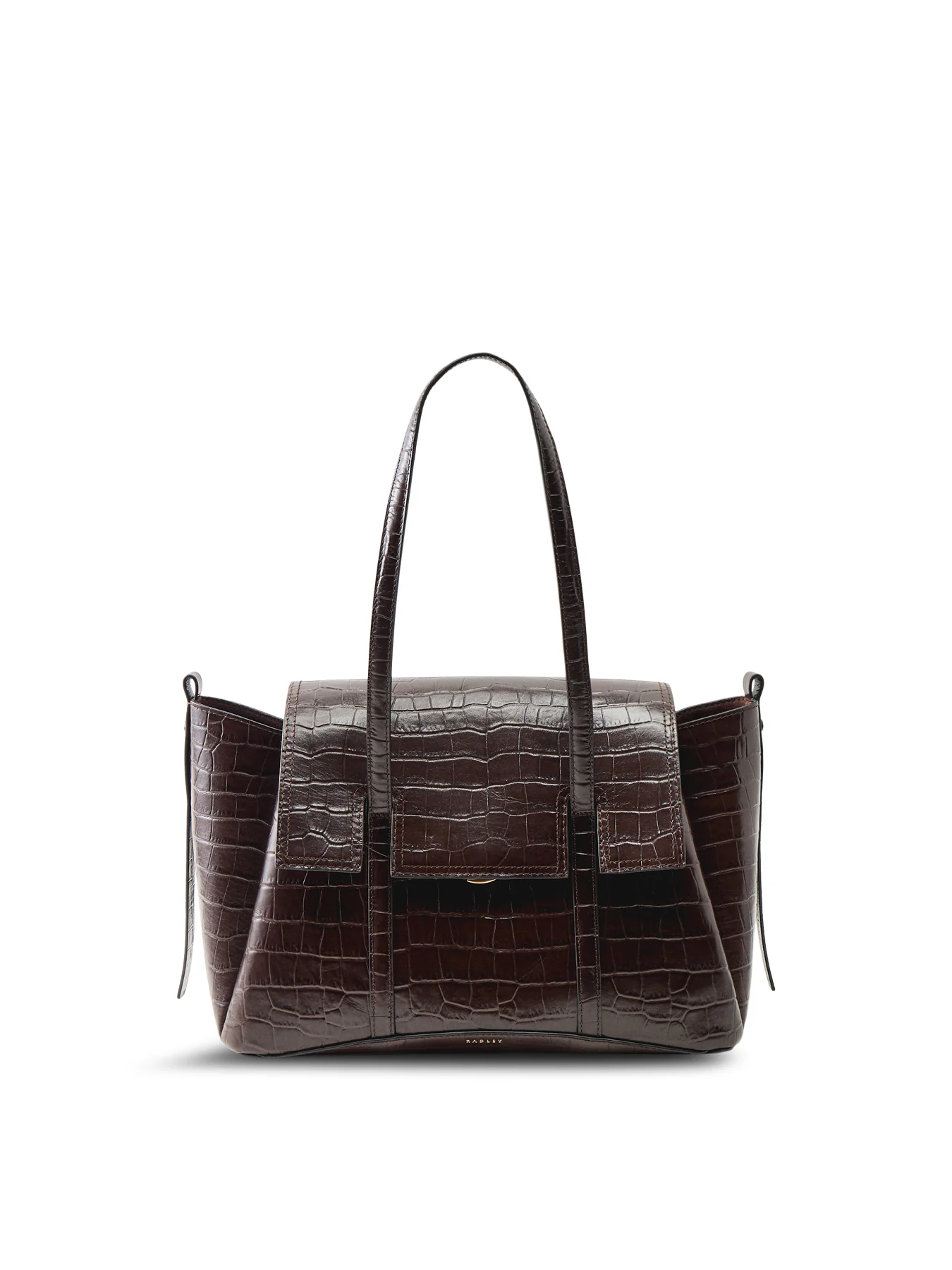 Chancery Faux Croc Medium Flapover Shoulder Bag Dark Oak