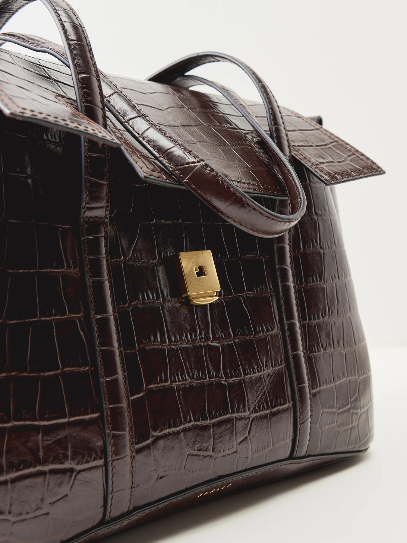 Chancery Faux Croc Medium Flapover Shoulder Bag Dark Oak - Image 5