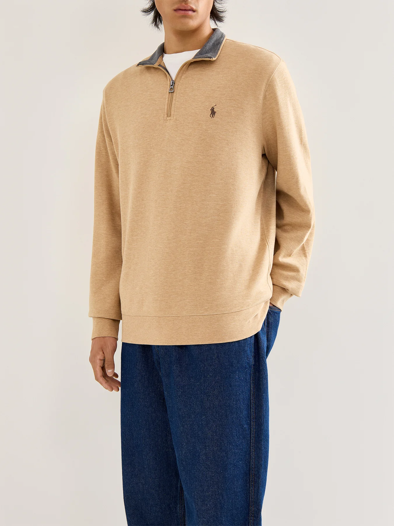Double Knit 1/4 Zip Sweatshirt Tan - Image 4