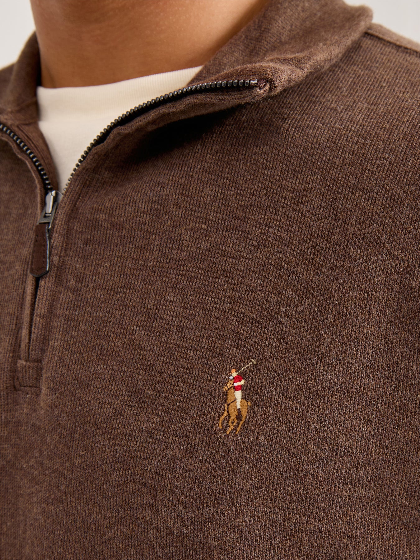 1/4 Zip Ribbed Cotton Sweatshirt Brown - Image 3