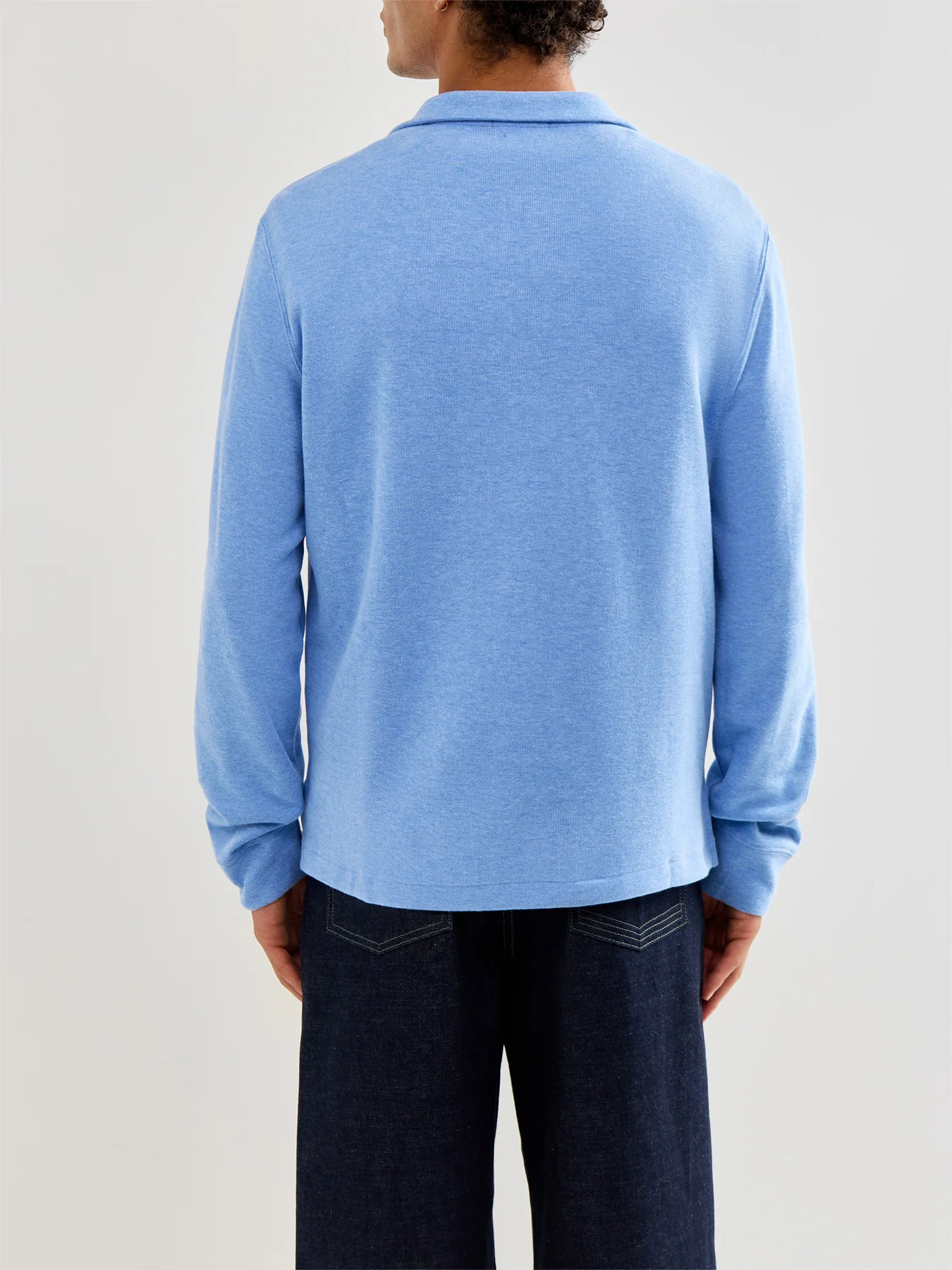 1/4 Zip Ribbed Cotton Sweatshirt Blue - Image 5