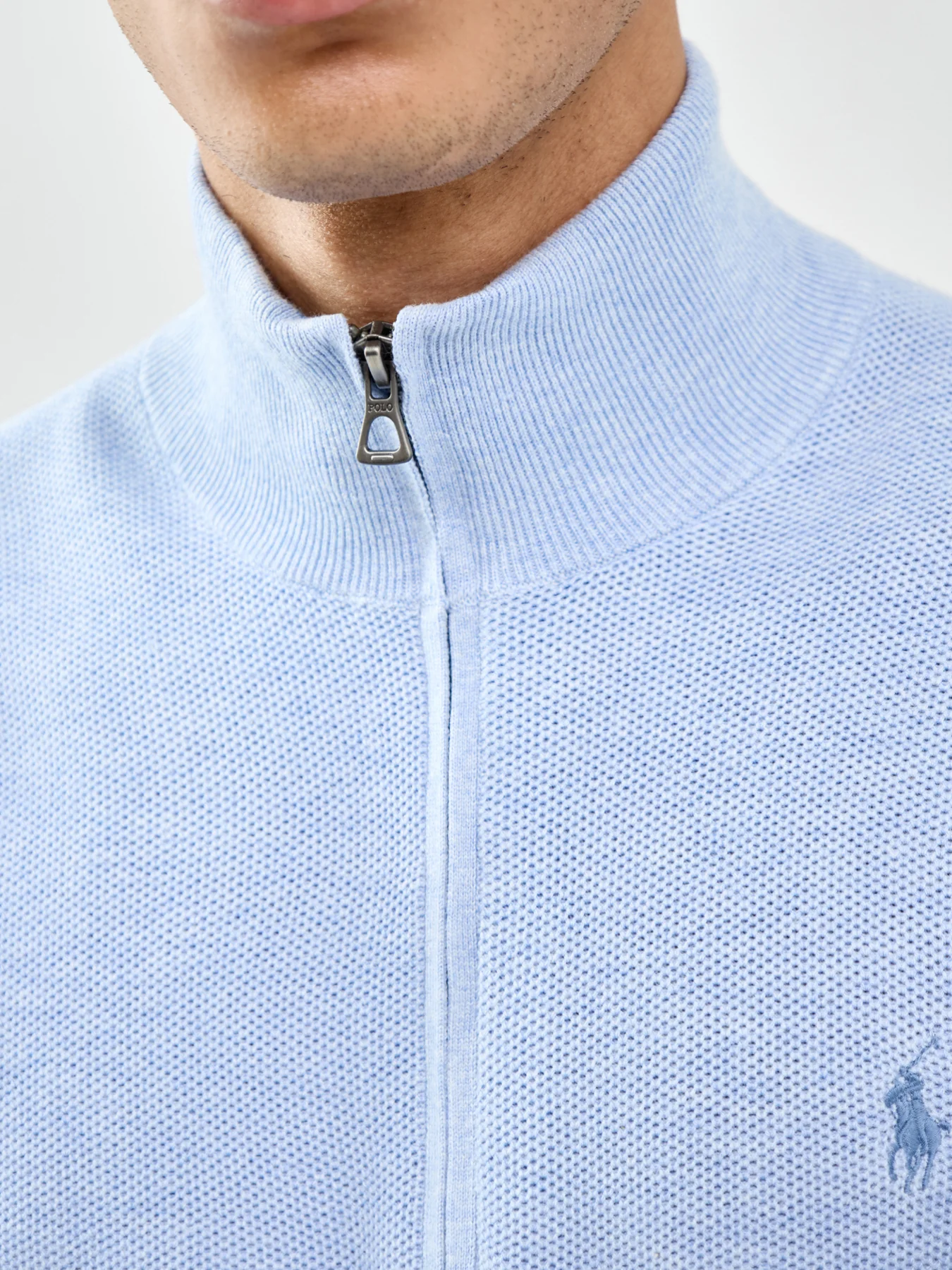 Quarter Zip Textured Knit Jumper Blue - Image 3
