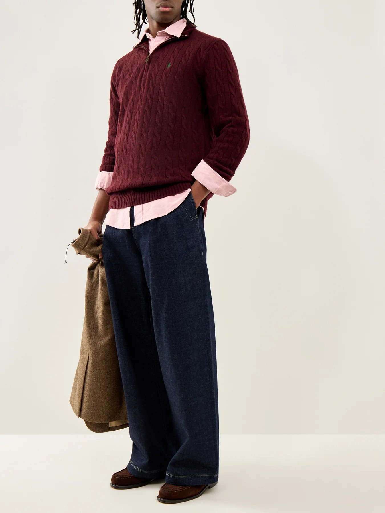 Cable-Knit Half-Zip Jumper Burgundy - Image 2