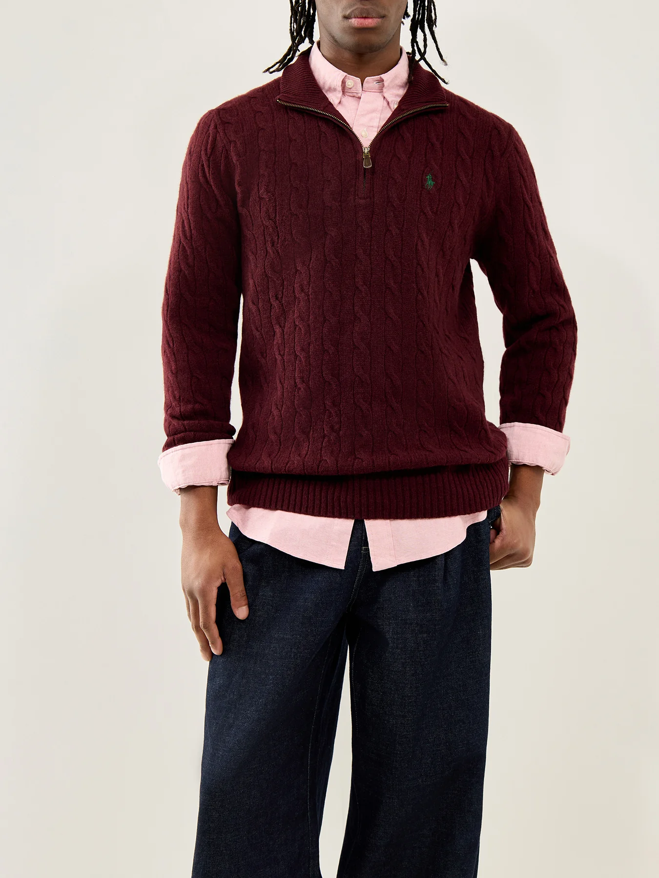 Cable-Knit Half-Zip Jumper Burgundy - Image 4