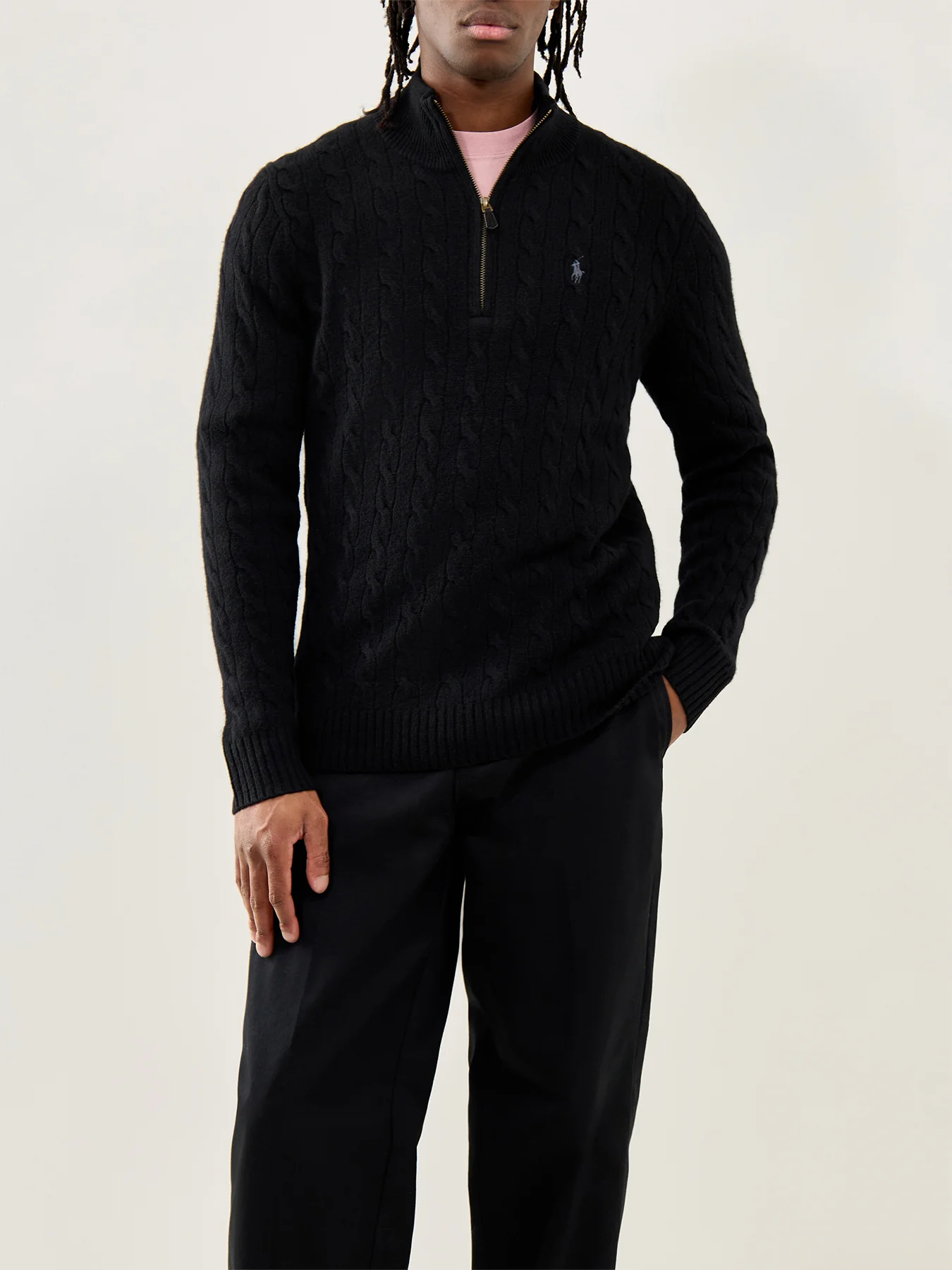 Cable-Knit Half-Zip Jumper Black - Image 4