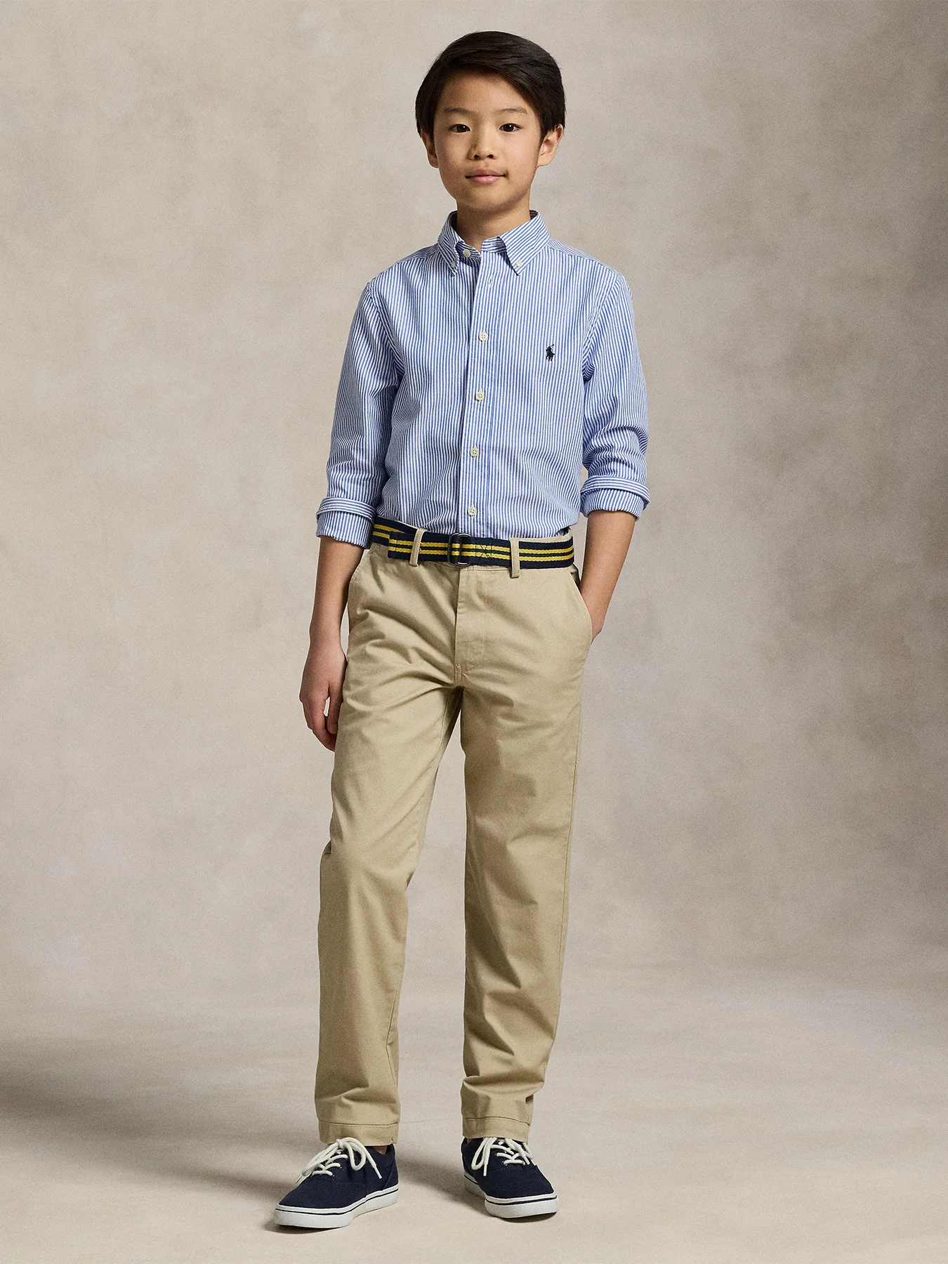 Kids' Bedford Flat Front Trousers Khaki - Image 4