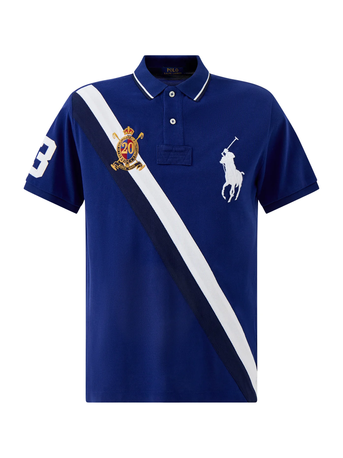 Diagonal Stripe 20Y Polo Top Blue