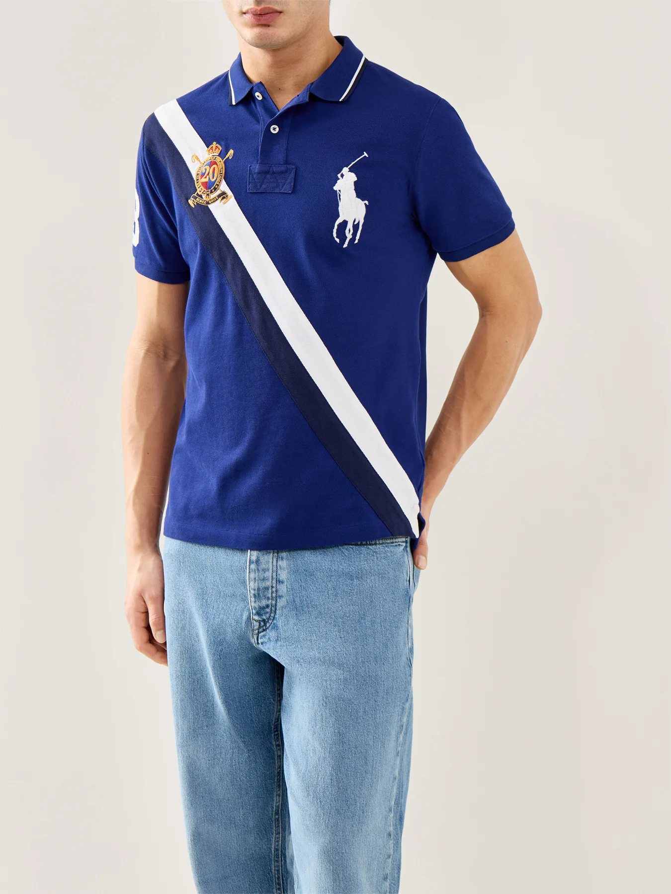 Diagonal Stripe 20Y Polo Top Blue - Image 2