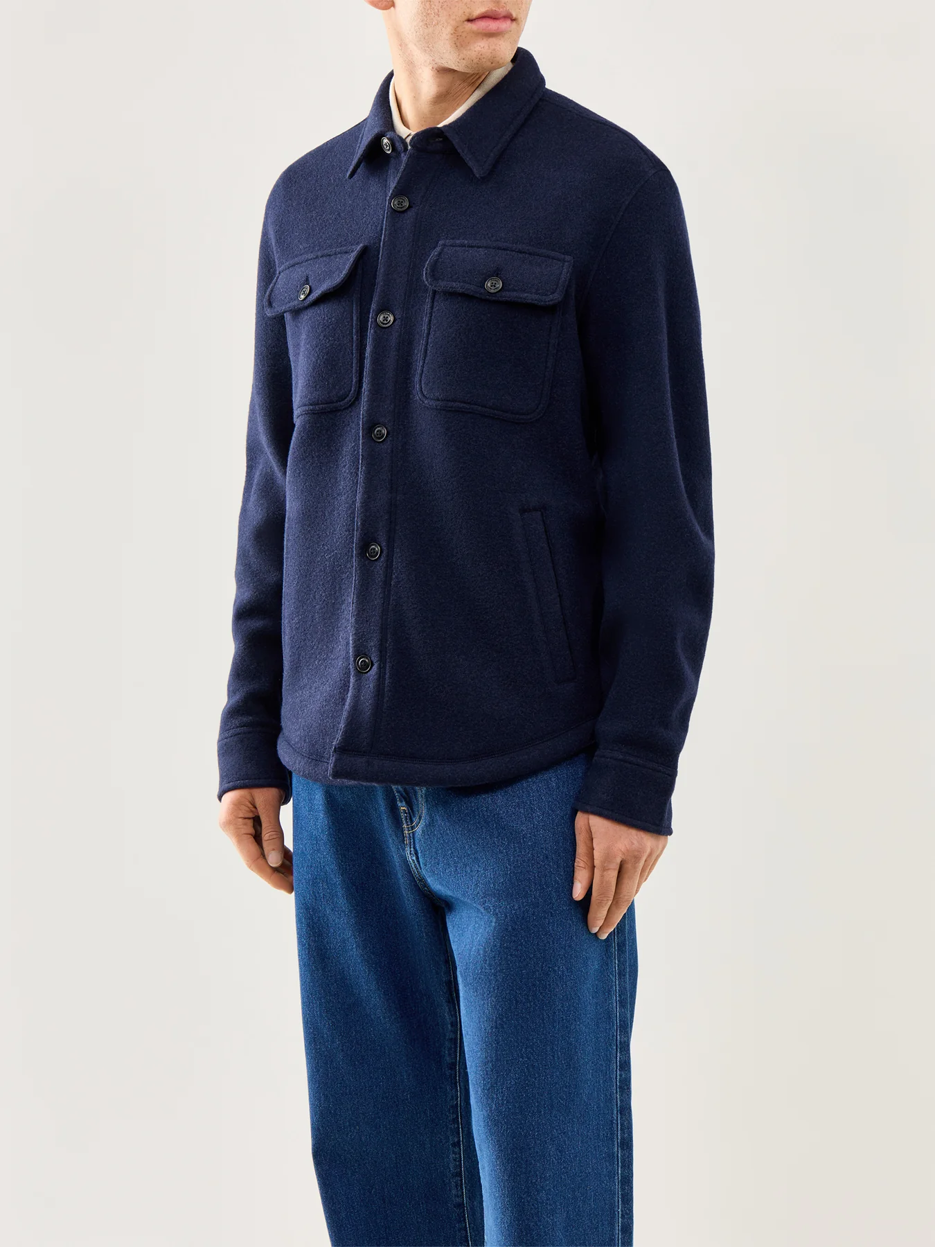 Brushed Double Knit Overshirt Navy - Image 4