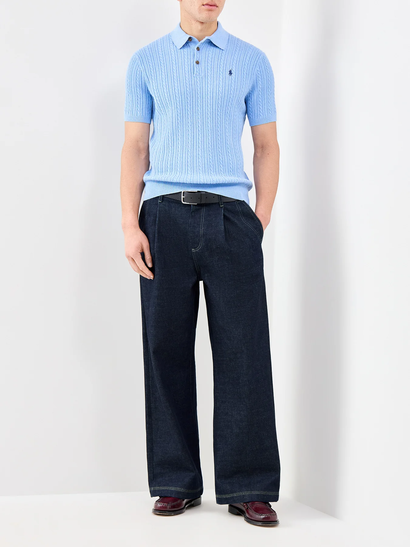 Cable Knit Polo Shirt Blue - Image 2