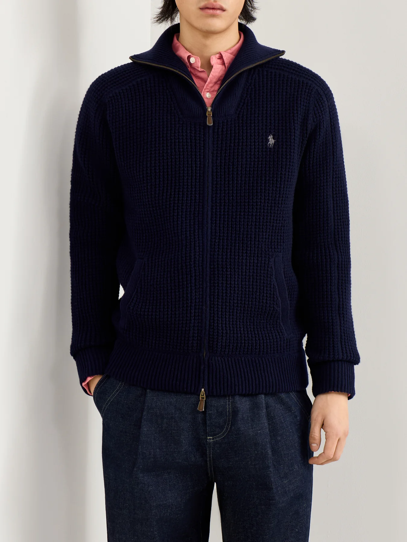 Cotton Wool Full Zip Knit Navy - Image 4
