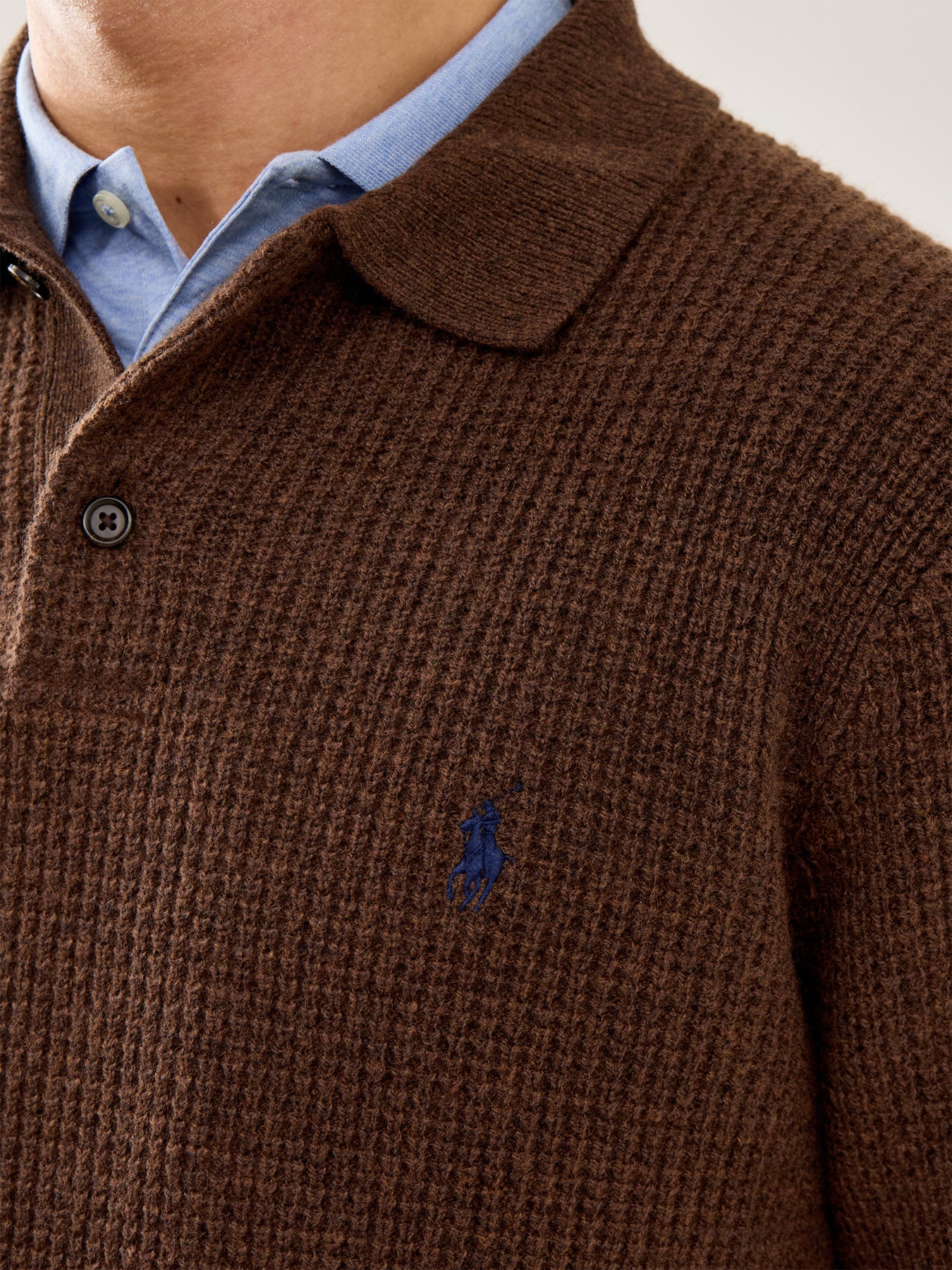 Cotton Wool Knitted Polo Shirt Brown - Image 3