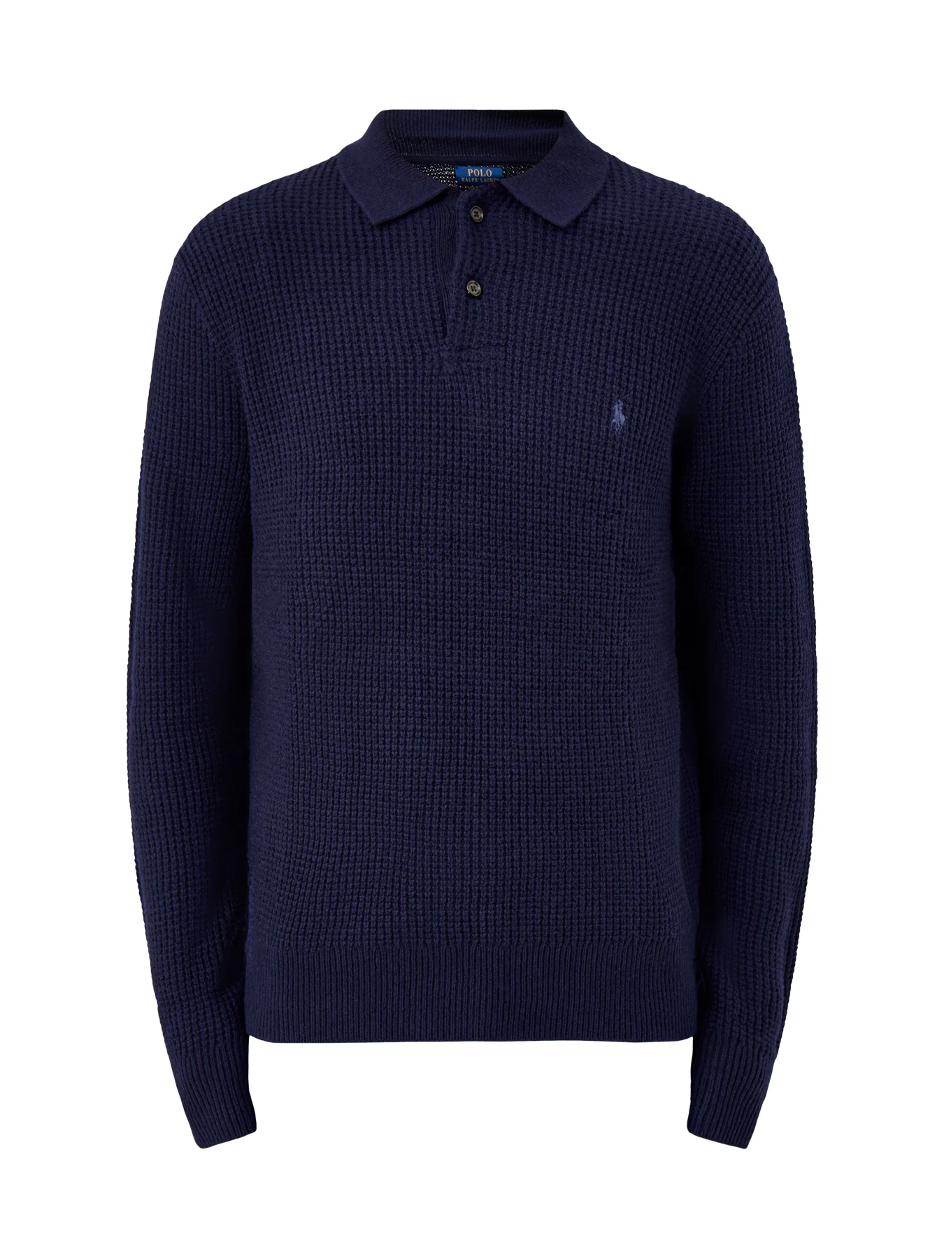 Cotton Wool Knitted Polo Shirt Navy