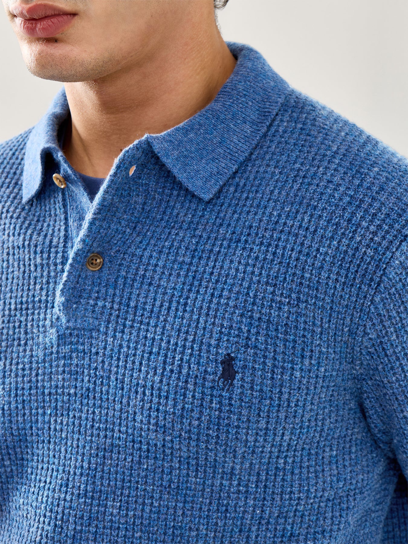 Cotton Wool Knitted Polo Shirt Navy - Image 3